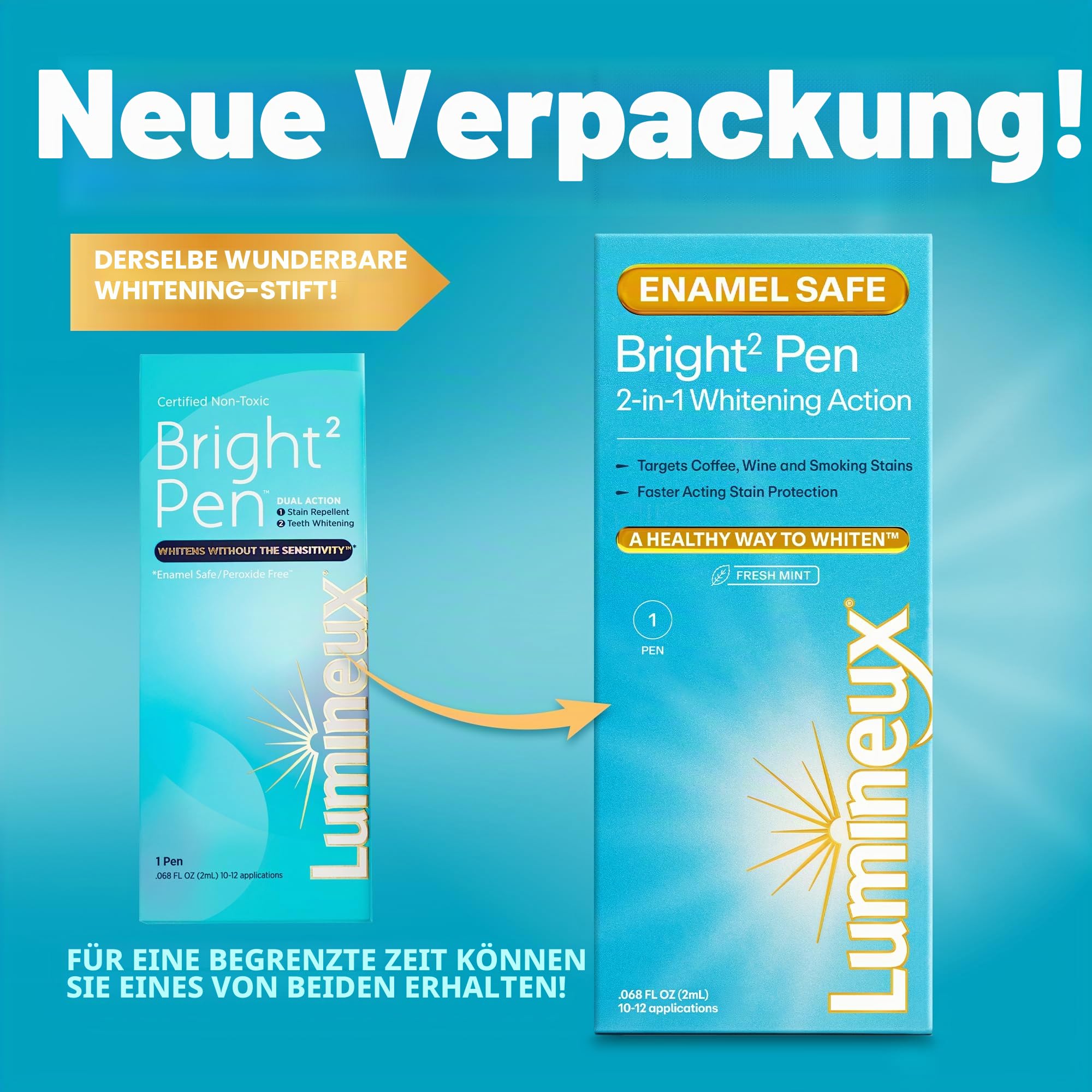 Lumineux Whitening Pen – Bright Pen 2er-Pack, Emaille-sichere Zahnaufhellung – Keine Empfindlichkeit – Fleckenabweisend – Zahnarzt formuliert & zertifiziert ungiftig