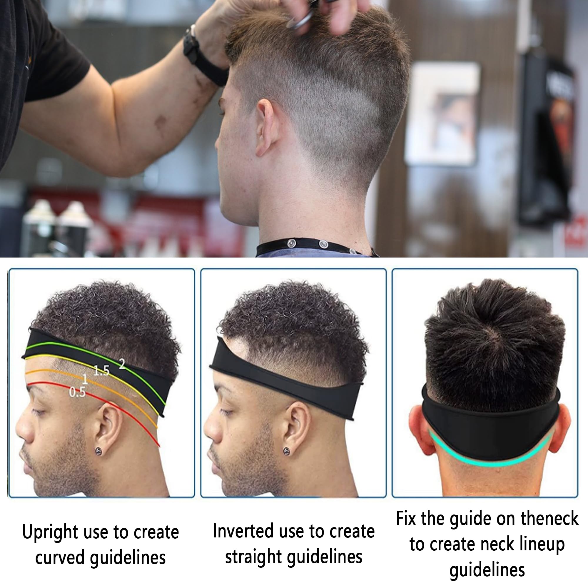 Banda de Corte de Pelo de Silicona, Guía Curvada para Afeitar, Plantilla de Afeitado Fácil, Autocorte de Cabello (Negro)