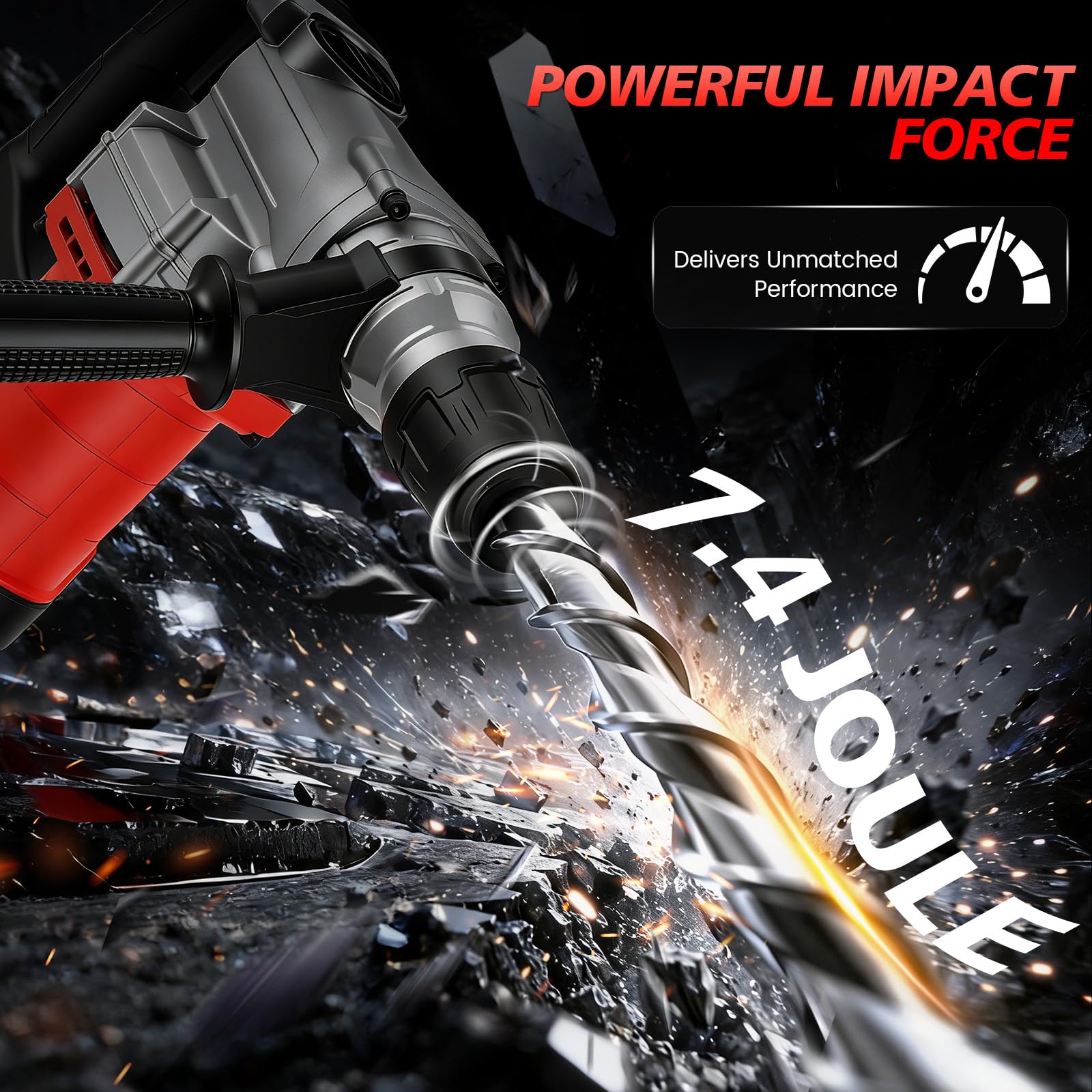 Martello demolitore SDS-Plus, 3-in-1 perforatore, 2200 W, 7J, 32mm, 1100 Giri/min, Martello rotativo con 3 Punte SDS 8/10/12 mm, per Cemento Armato, rimozione delle Piastrelle
