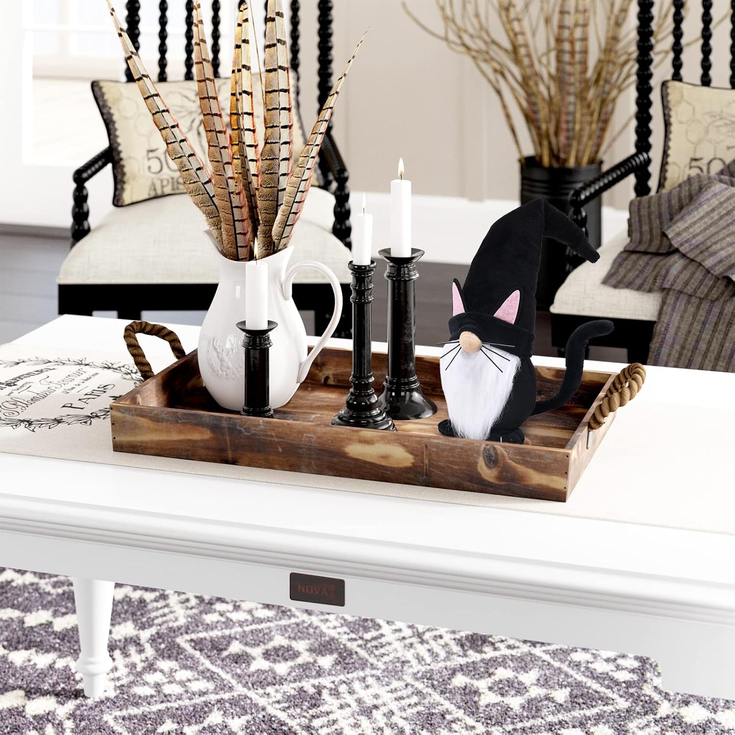 Upltowtme Black Cat Gnome Plush 13.5" Handmade Scandinavian Tomte Figurine Halloween Christmas Gnomes Spring Farmhouse Decor Ideal Gift for Women and Cat Lovers - Image 5