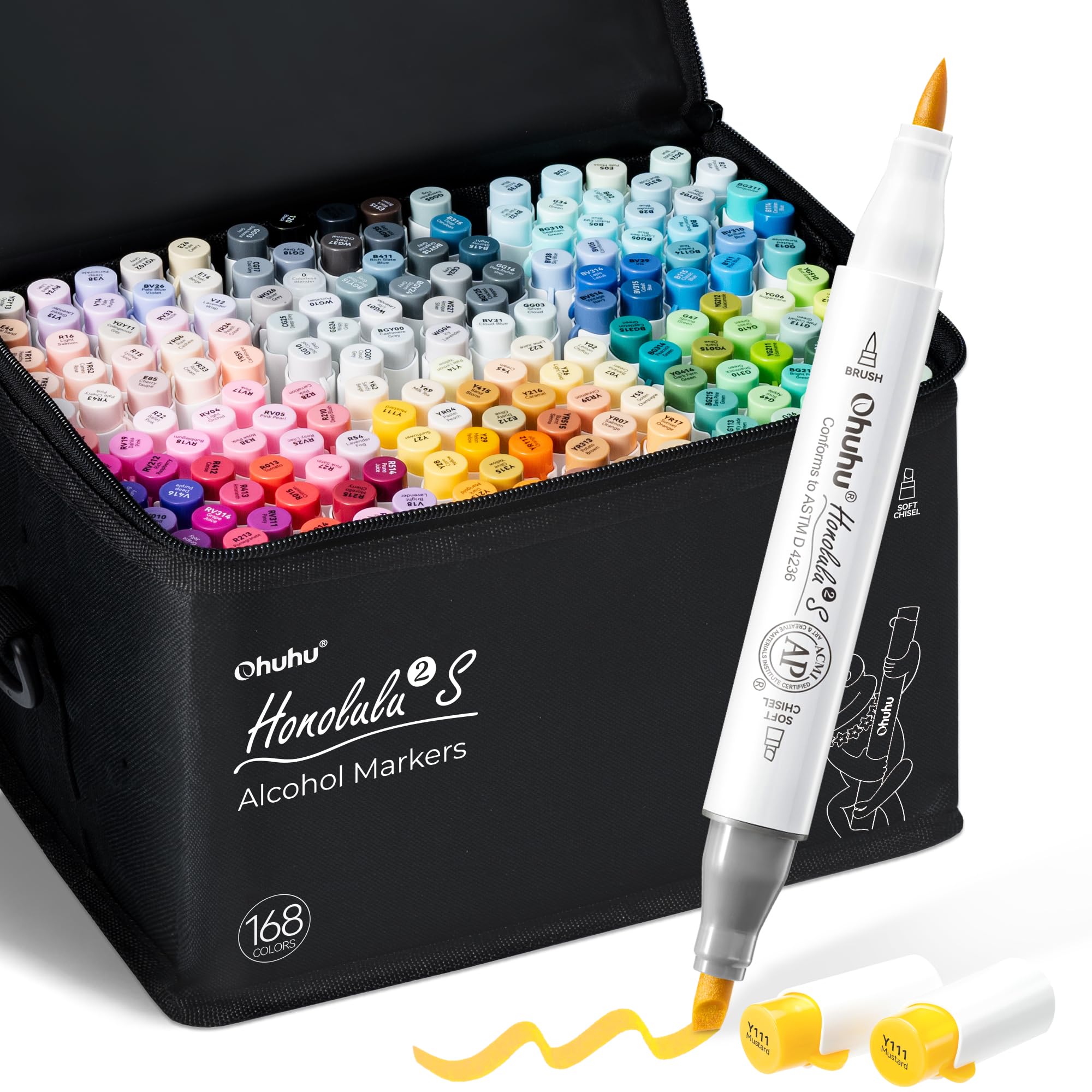 Alcohol Markers 168 Colors Brush& Soft Chisel for Adult Cozy Coloring
