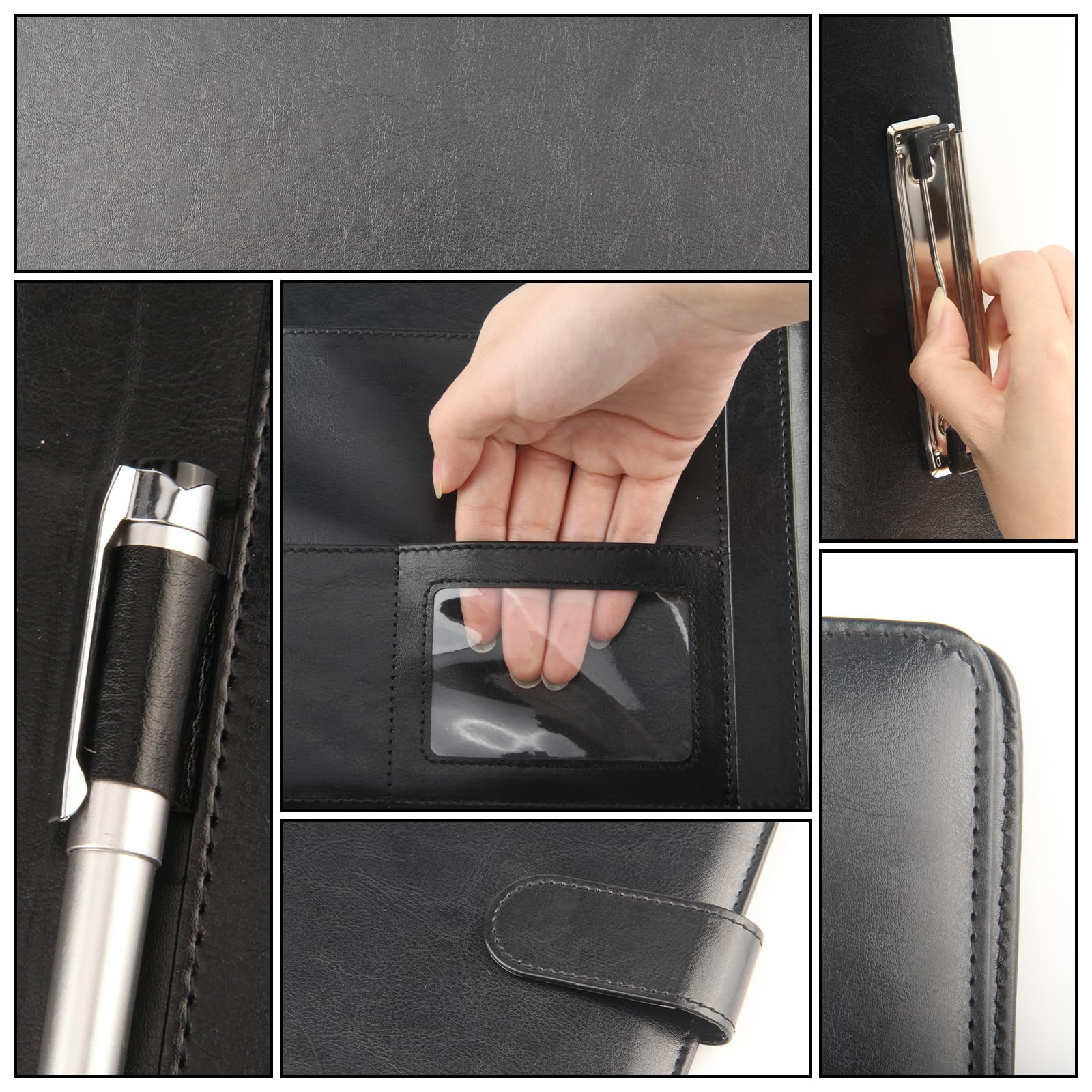 Porte Document A4 Conférencier A4 | Conferencier Cuir PU Porte Documents Homme Femme avec Fermeture Magnétique Avec Pince Support Papier pour L'école Bureau Noir