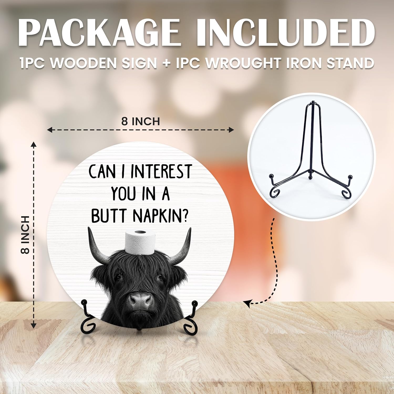 Highland Cow Bathroom Decor, 8 Inch Funny Tabletop Plaque with Stand, Rustic Farmhouse Sign for Shelf Counter Restroom Decorations Gifts for Women-A04 image 2