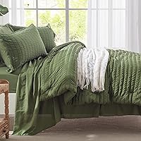 Vista 3 de Zzlpp - Juego de edredón tamaño individual, color verde oliva, de sirsaca, 5 piezas, para todas las estaciones, incluye 1 edredón, 1 funda