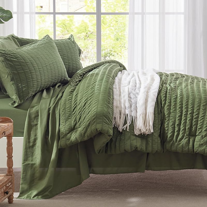 Zzlpp Queen Comforter Set 7 Piece, Green Bed in a Bag Queen Bedding Sets image 5