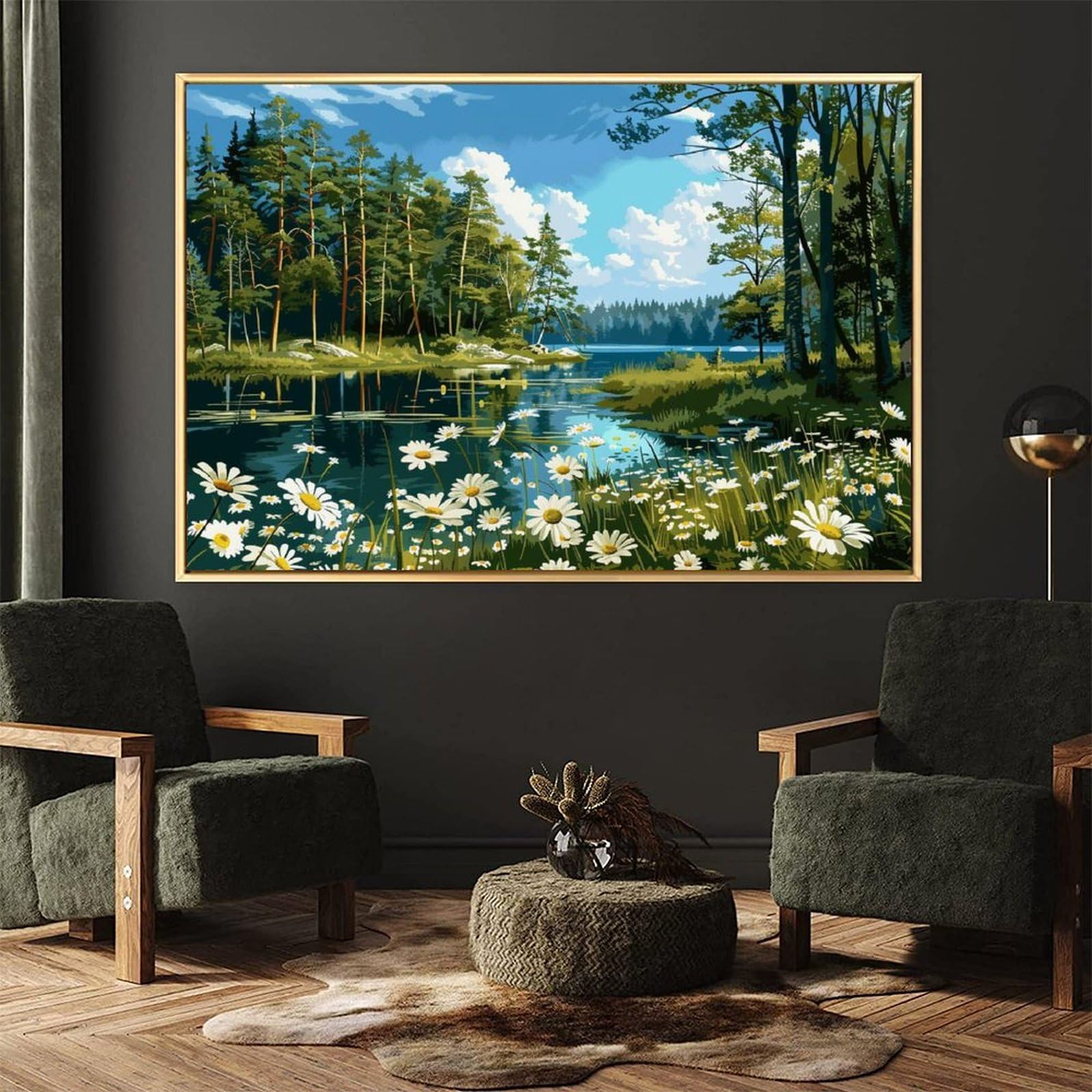 Amazon.co.jp: 絵画 森の湖と野生の花 アートパネル ポスター 魅力的な