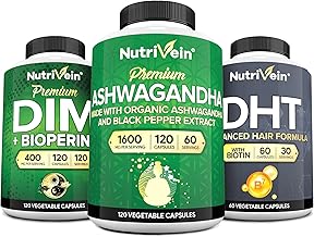 Nutrivein Premium DIM, DHT Blocker, & Ashwagandha Supplements Bundle: Ashwagandha Root, DHT Blocker for Men & Women, & Diindolylmethane - Hair, Mood, & Balance