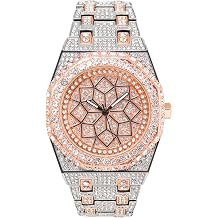 ICE STAR Mens Luxury 43mm Fully Iced Out Octagon Watch - Dazzling Simulated Diamonds, Quartz Movement - Rose Dial