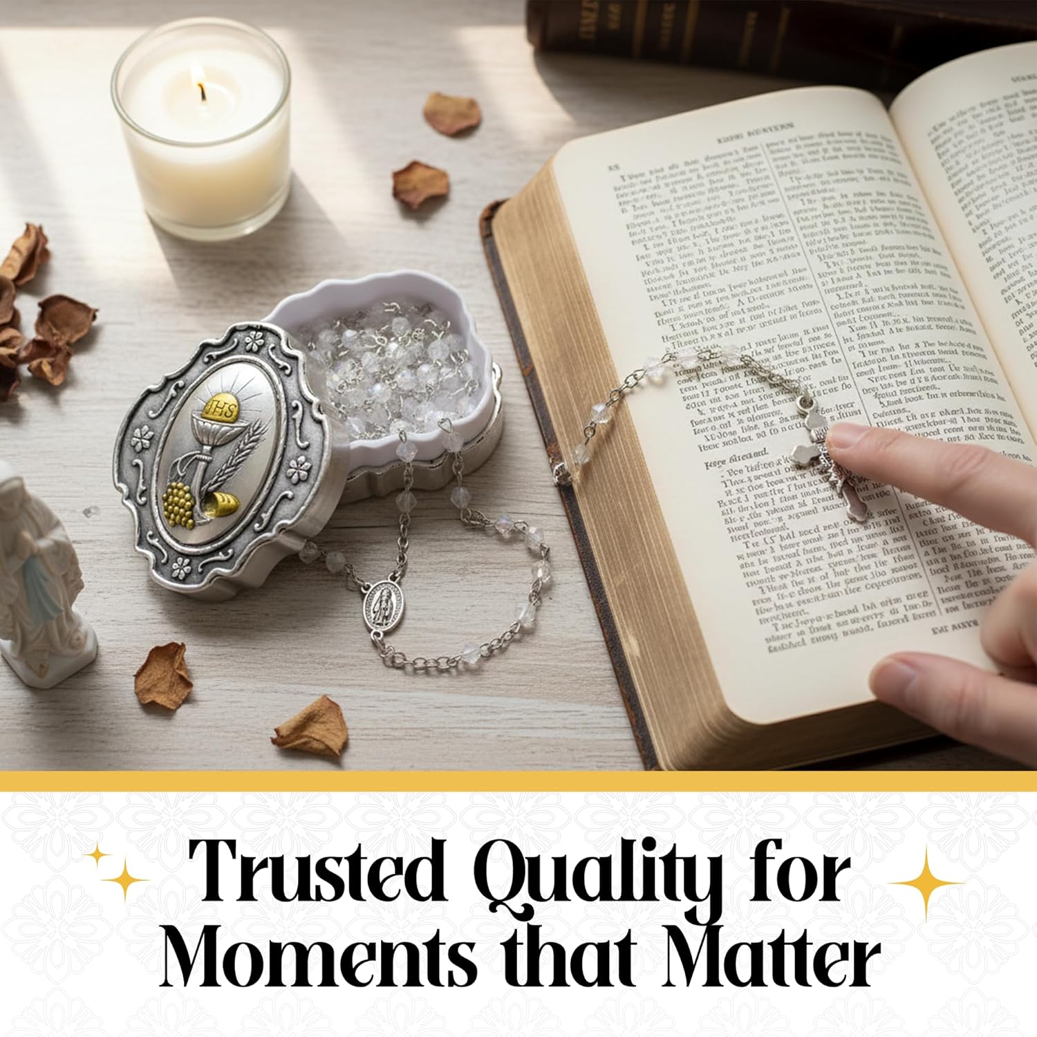 Catholic Rosary Beads with Metal Keepsake Gift Box Set - Image 9