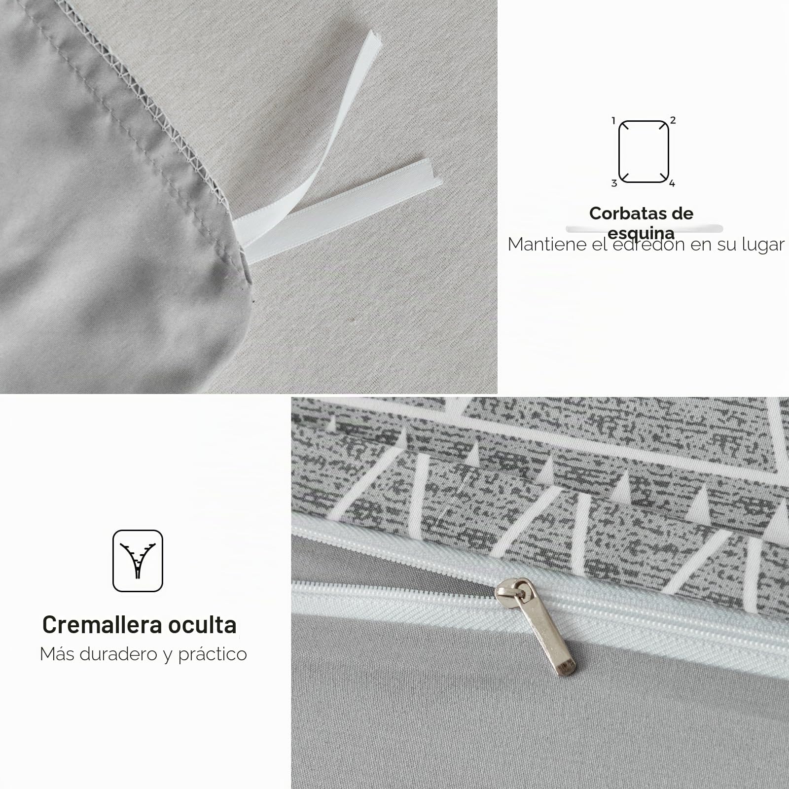 Tokokimo Juego de ropa de cama de 4 piezas, funda nórdica de 240 x 260 cm + sábana bajera de 160 x 200 cm con 2 fundas de almohada de 65 x 65 cm de microfibra, diseño bohemio, color gris