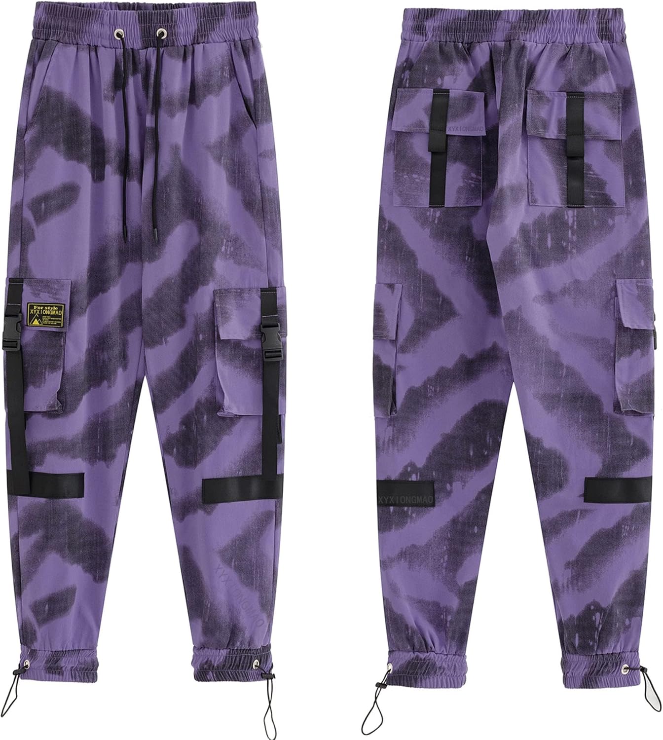 XYXIONGMAO Men's Purple Techwear Streetwear Joggers Tactical Hip Hop Pants Purple Overalls Sweatpants Cargo Pants for Men - Image 4