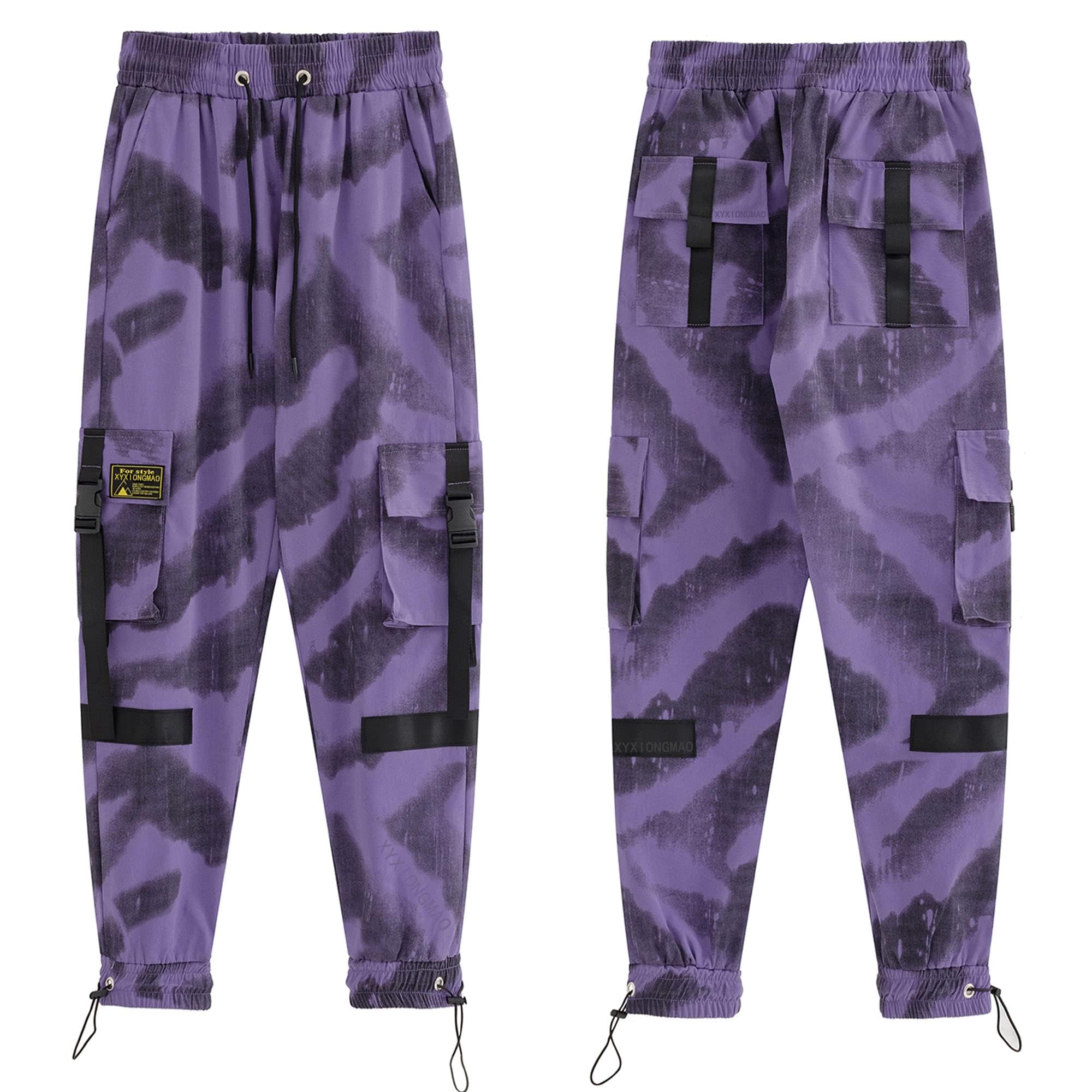 XYXIONGMAO Herren Lila Techwear Streetwear Jogger Taktische Hip Hop Hosen Lila Overalls Sweatpants Cargohose für Männer
