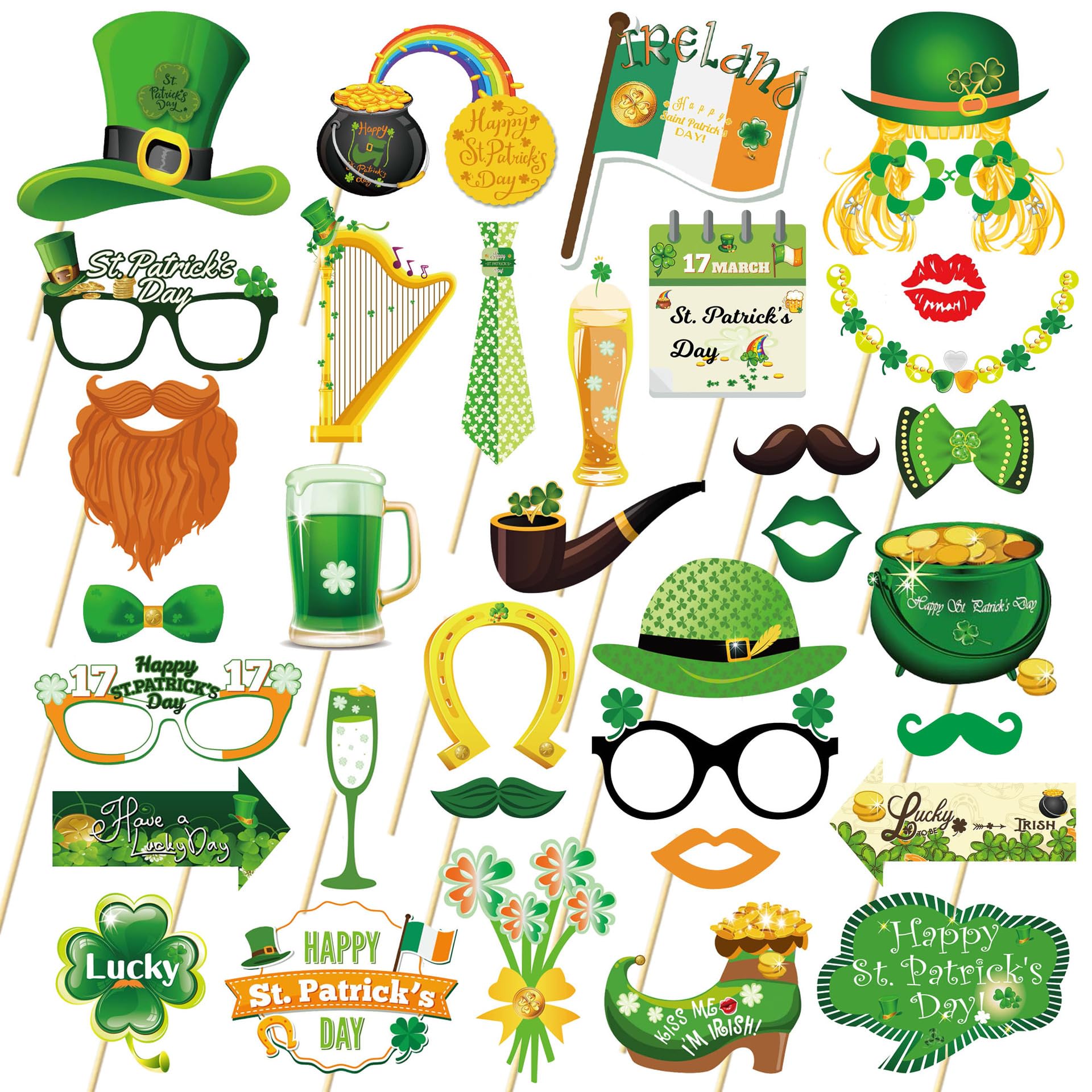 39PCS St Patricks Day Decorations Photo Booth Props, HeiPen St Patricks Day Accessories, St Patricks Day Party Favor Supplies, 25x18cm, (HP0011-14)