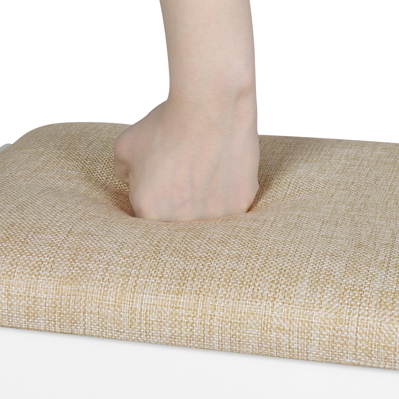 WOLTU Taburete Tocador, Taburete Maquillaje para Dormitorio, Silla Tocador con Asiento Tapizado en Lino Transpirable, Estructura MDF E1, 40x30x45cm, Beige+Blanco, MB6098be