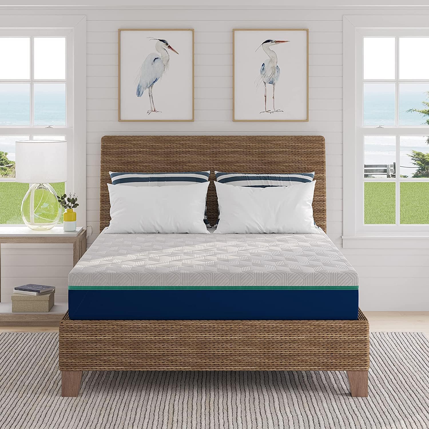 Nautica Home, 10" Restore Innerspring Hybrid Mattress, Quilted Memory Foam Cover, High Density Comfort Latex Foam Layer with Bonnell Support Coil Springs Base, Size King White