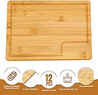 Vista 2 de Lincia 12 tablas de cortar a granel con ranura de jugo, tabla de embutidos de Navidad, tablas de cortar rectangulares de madera grandes de bambú