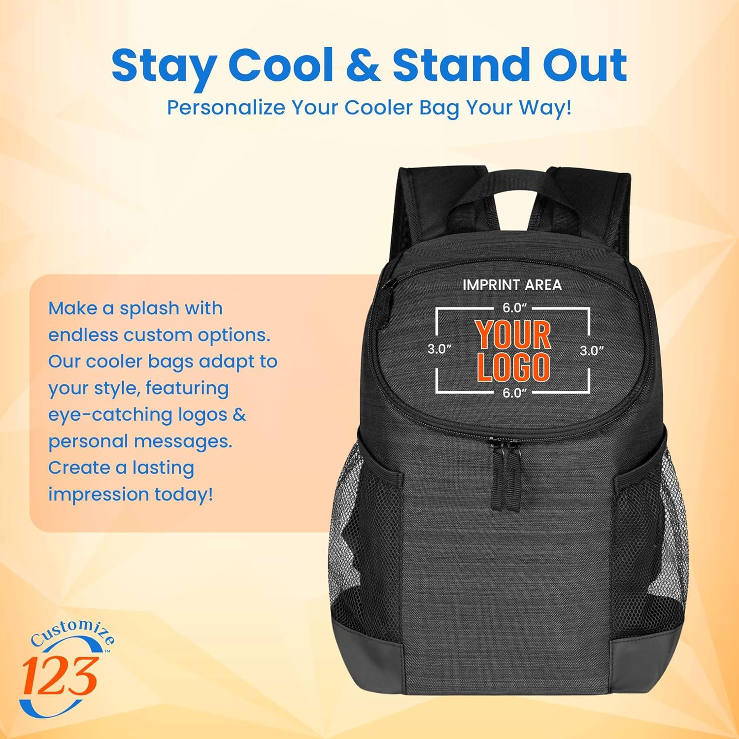 Custom Soft Cooler Bag - Personalize Your Insulated Bag | Backpack for Corporate Events or Gifts - Leak Proof Customizable Portable Cooler Bag Holds 16 Beer Cans - 14.75 x 9.75 x 4.75 - Customize 123