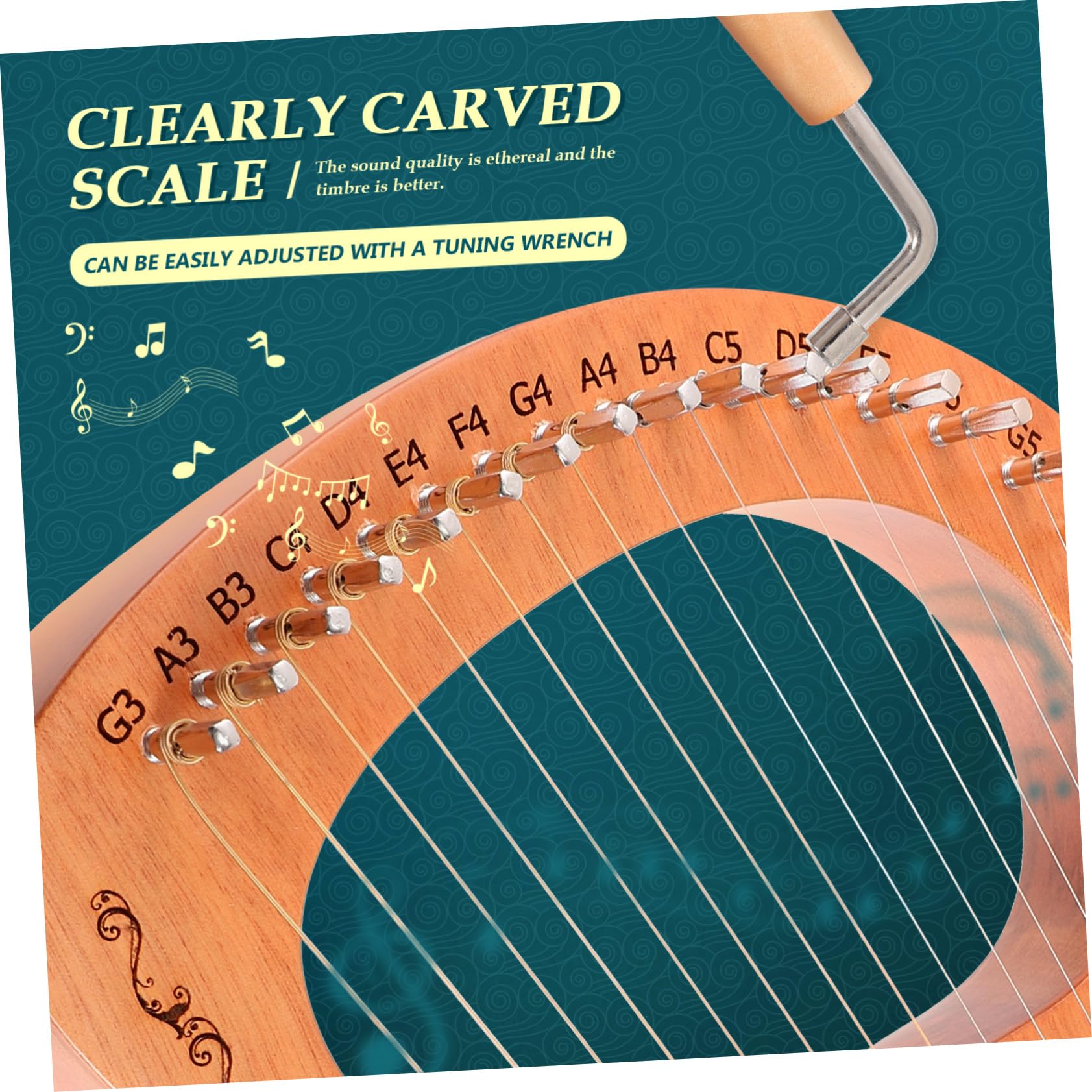 Yardwe Arpa De Lira De Madera Natural 16 Cuerdas Para Principiantes, Instrumento Musical Portátil Seguro Bordes Redondeados, Adecuado Para Niños y Amantes Música