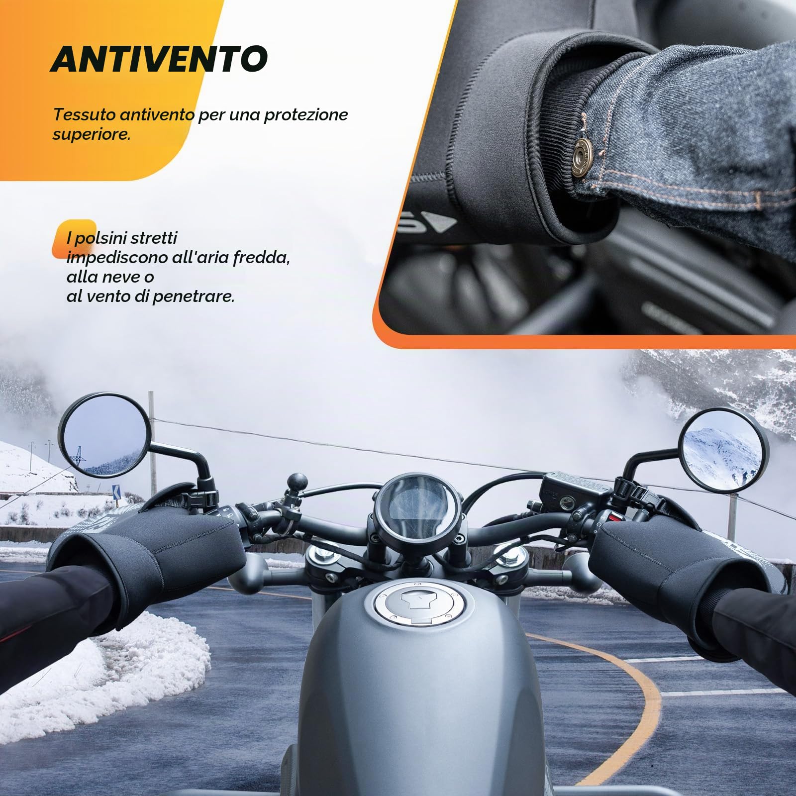 ROCKBROS Guanti da manubrio per moto, antivento, invernali, caldi, per manubrio moto, per uomo e donna, scooter, motocross, quad, bici elettrica, taglia unica