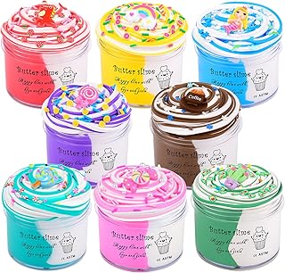 Butter Slime 8-Pack Case of Colors, Scented, Soft, Non-Sticky, Slime Kit Party Favors for Girls and Boys, Putty Slime Toys for Kids, Birthday, Classroom, Carnival Prizes, Basket Goodie Bag Stuffers