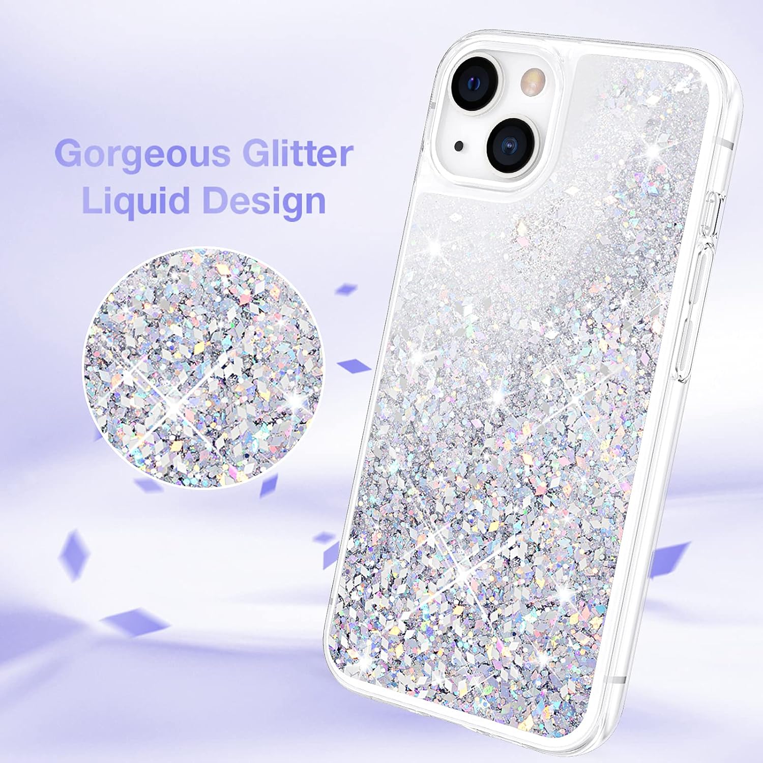 Maxdara Glitter Case for iPhone 13 Case with Screen Protector Girls Women Bling Quicksand Soft TPU Shiny Sparkle Luxury Floating Pretty Glitter Case for iPhone 13 6.1 inches (Silver)