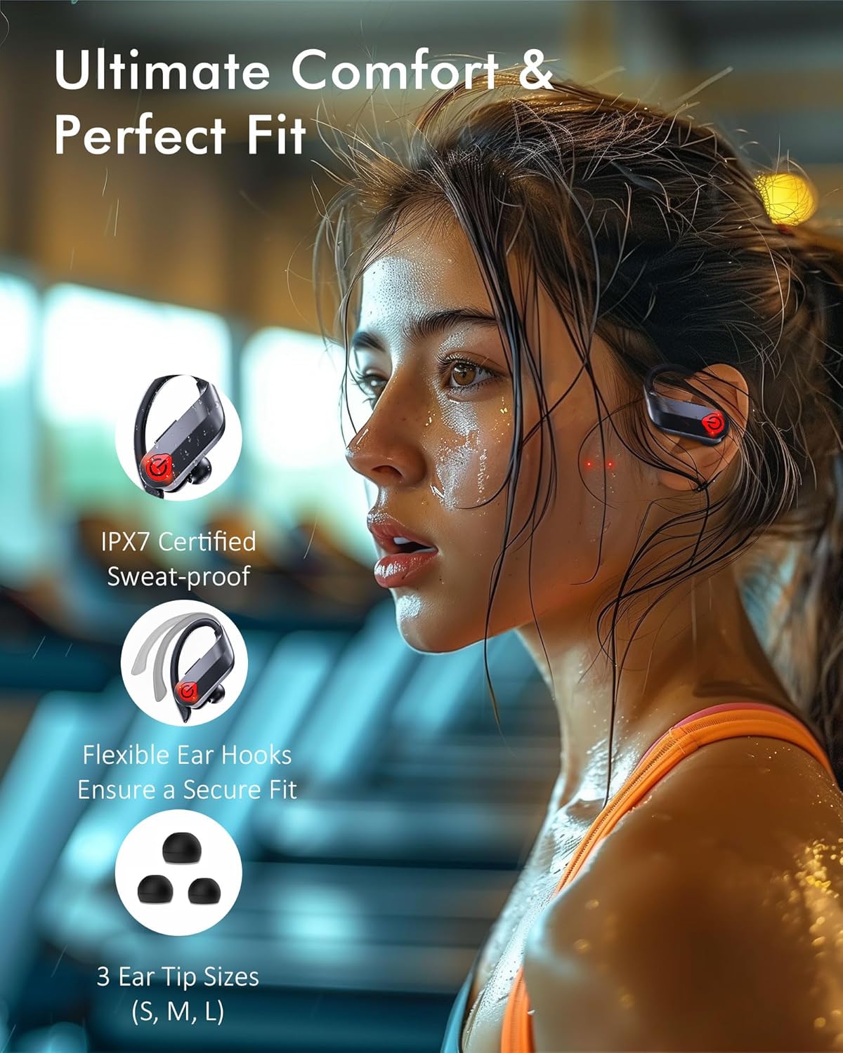 Earbuds Wireless Bluetooth 6.1, Ear Buds Wireless Bluetooth Earbuds Built-in Microphone with Earhooks & Ear Hook, Wireless Charging Case & Display (Black)