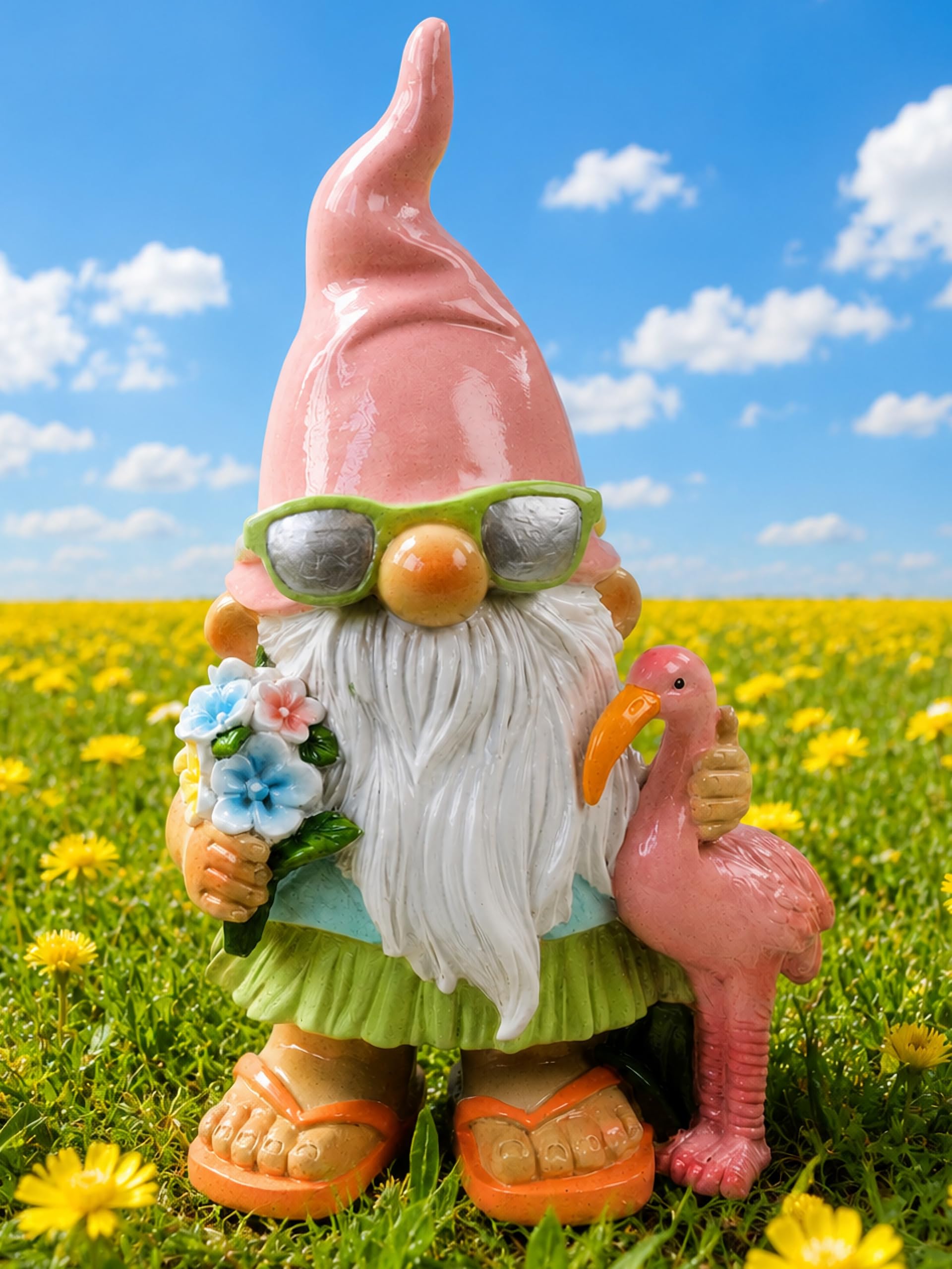 Pommerntraum® | Gartenzwerg Zwerg Gnom Wichtel Sommerzwerg Dekofigur EDDI | witziger Gartenzwerg für Ihre Sommerdeko