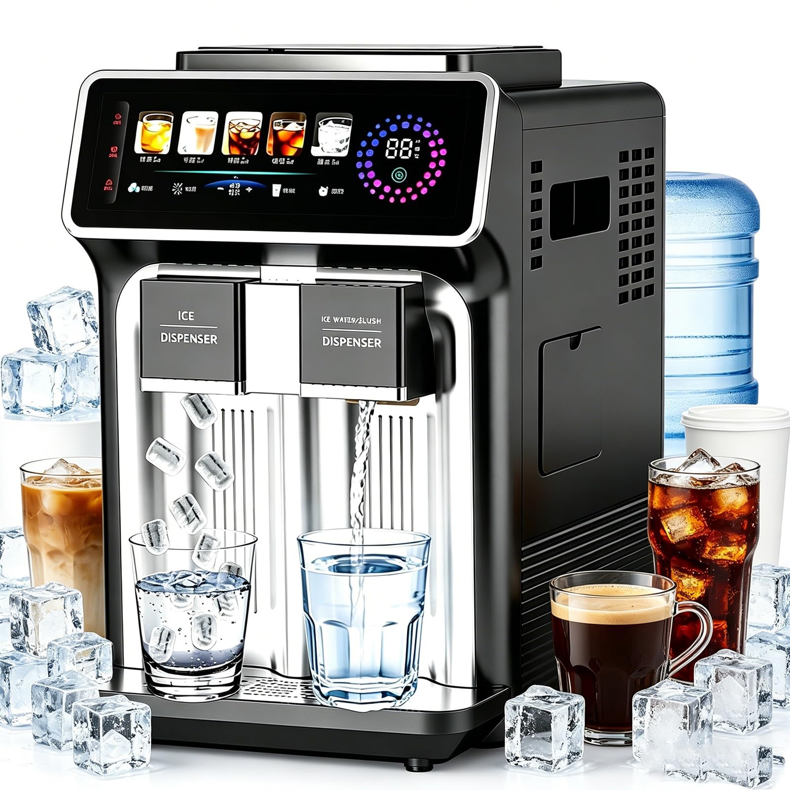 Macchina per il ghiaccio, 3 in 1, multifunzione per frullati e acqua ghiacciata, 120 W, design da banco con produzione di ghiaccio a un solo tocco, perfetta per ufficio e piccoli esercizi commerc