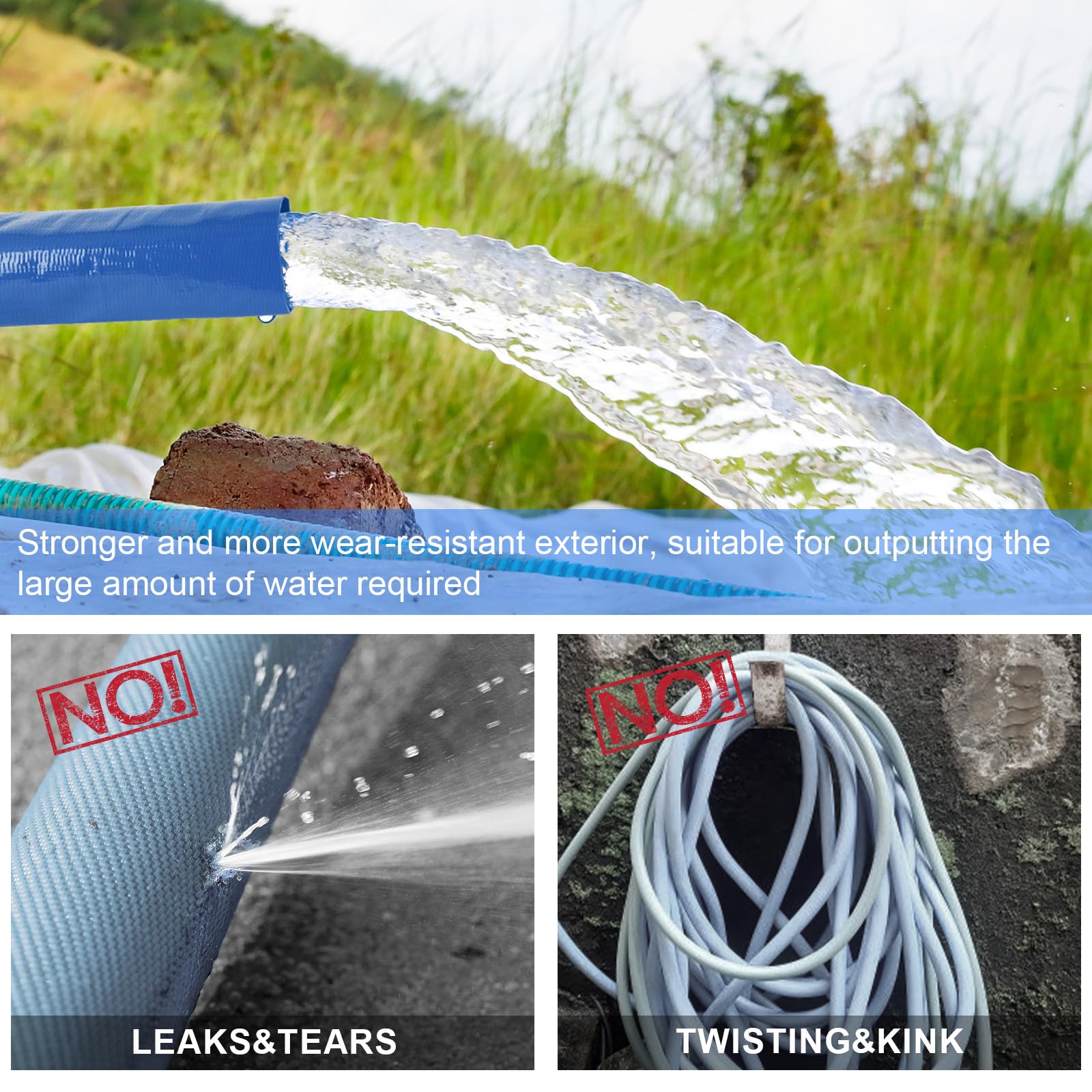 Manguera de retrolavado de piscina de 2 pulgadas x 50 pies, manguera de bomba de sumidero plana resistente, manguera de descarga reforzada con abrazadera, resistente a la intemperie y a las