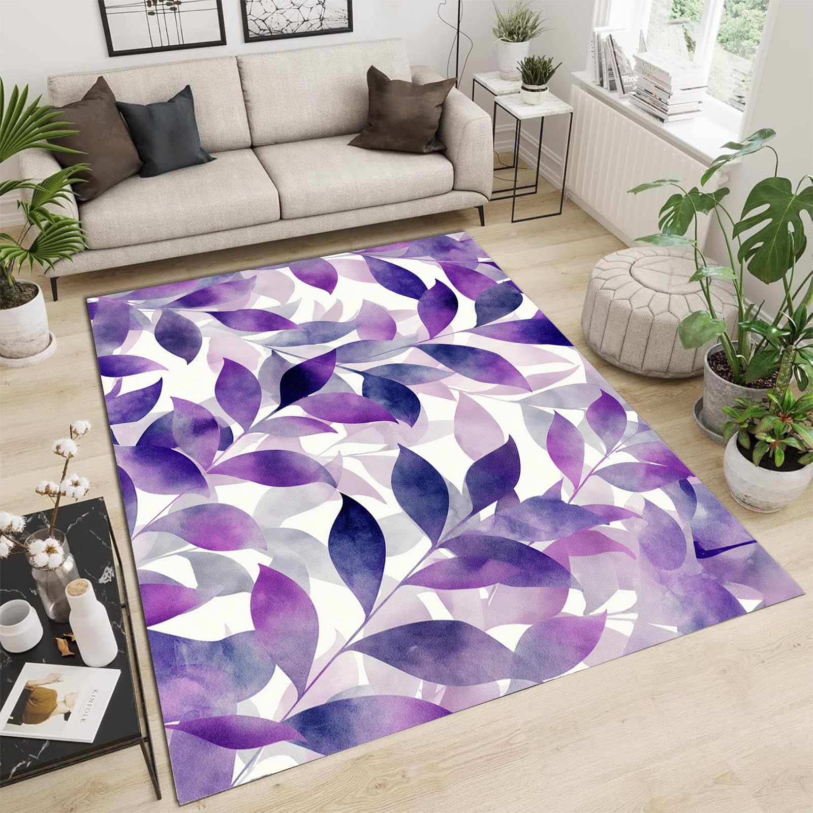 Tapis feuilles aquarelles lavable et antidérapant pour habiller votre intérieur