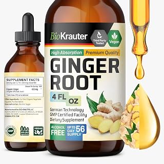 BioKrauter Ginger Root Liquid Drops - 655mg Vegan Extract, Alcohol & Sugar-Free, 56-Day Supply for Digestion & Immunity