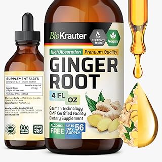 BIO KRAUTER® Ginger Root - Liquid Drops Ginger Extract 655 mg per Serving 4 Fl.Oz 56-Day Supply - Pure Vegan Zingiber Officinale for Digestive Support & Daily Wellness - Alcohol & Sugar Free