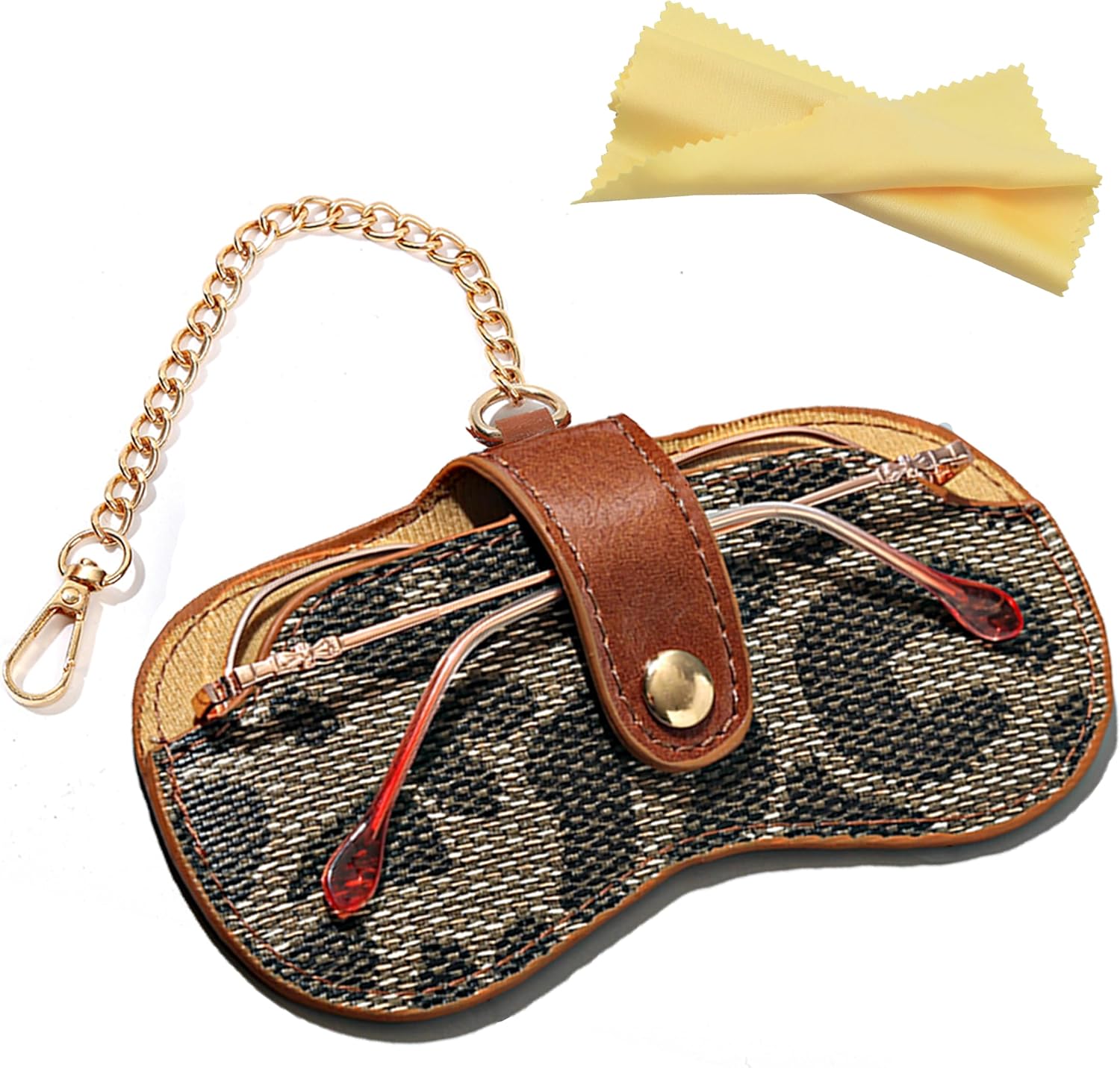 Soft Leather Sunglasses Bag, Portable Ultra Slim Glasses Case, Women Men Eyewear Pouch with Cleaning Cloth