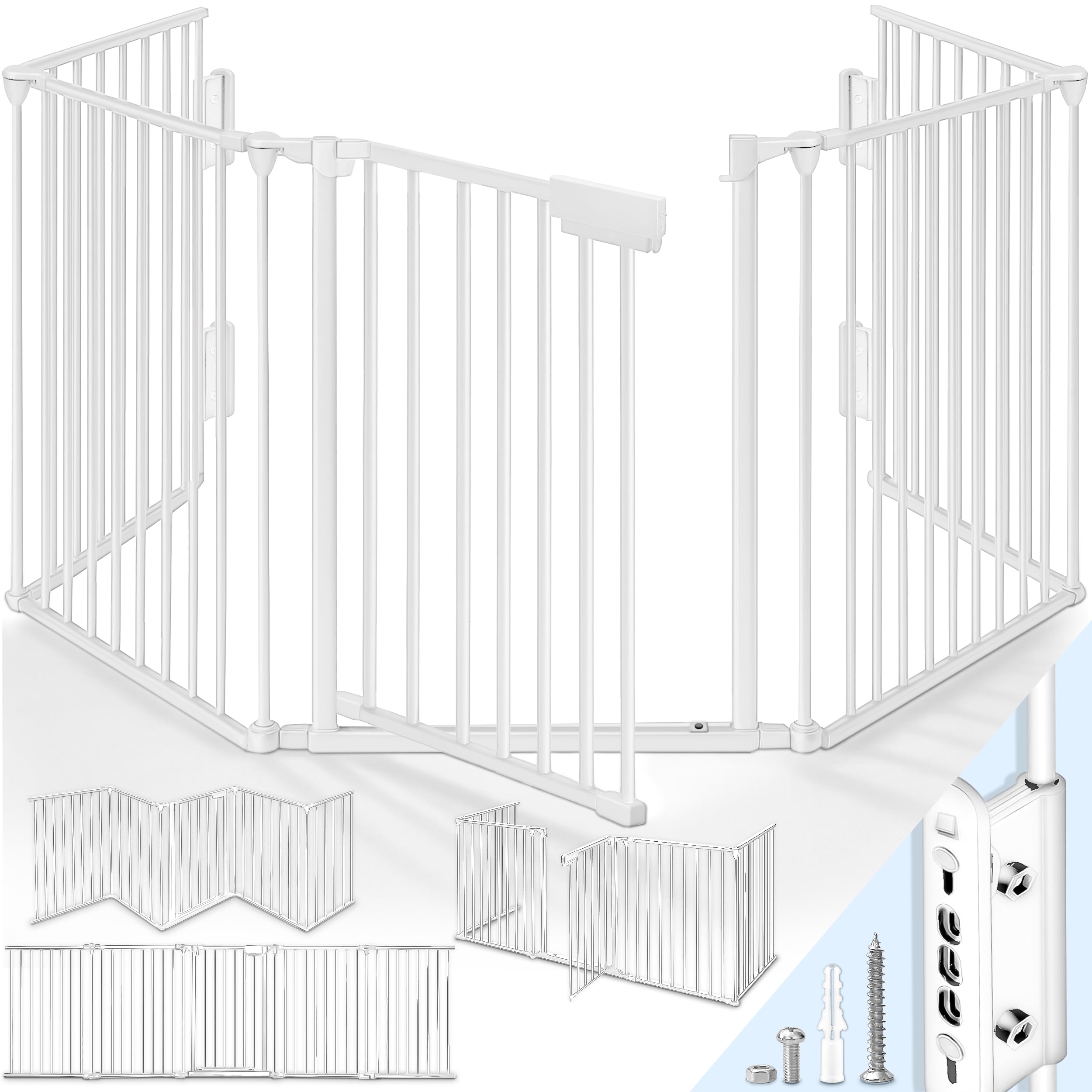 KIDUKU® Barriera di sicurezza 480 cm per Bambini e Animali | Cancelletto Griglia di Sicurezza per Camino - Preassemblato | Barriera Protettiva Pieghevole per Porte o Scale - 8 Pannelli