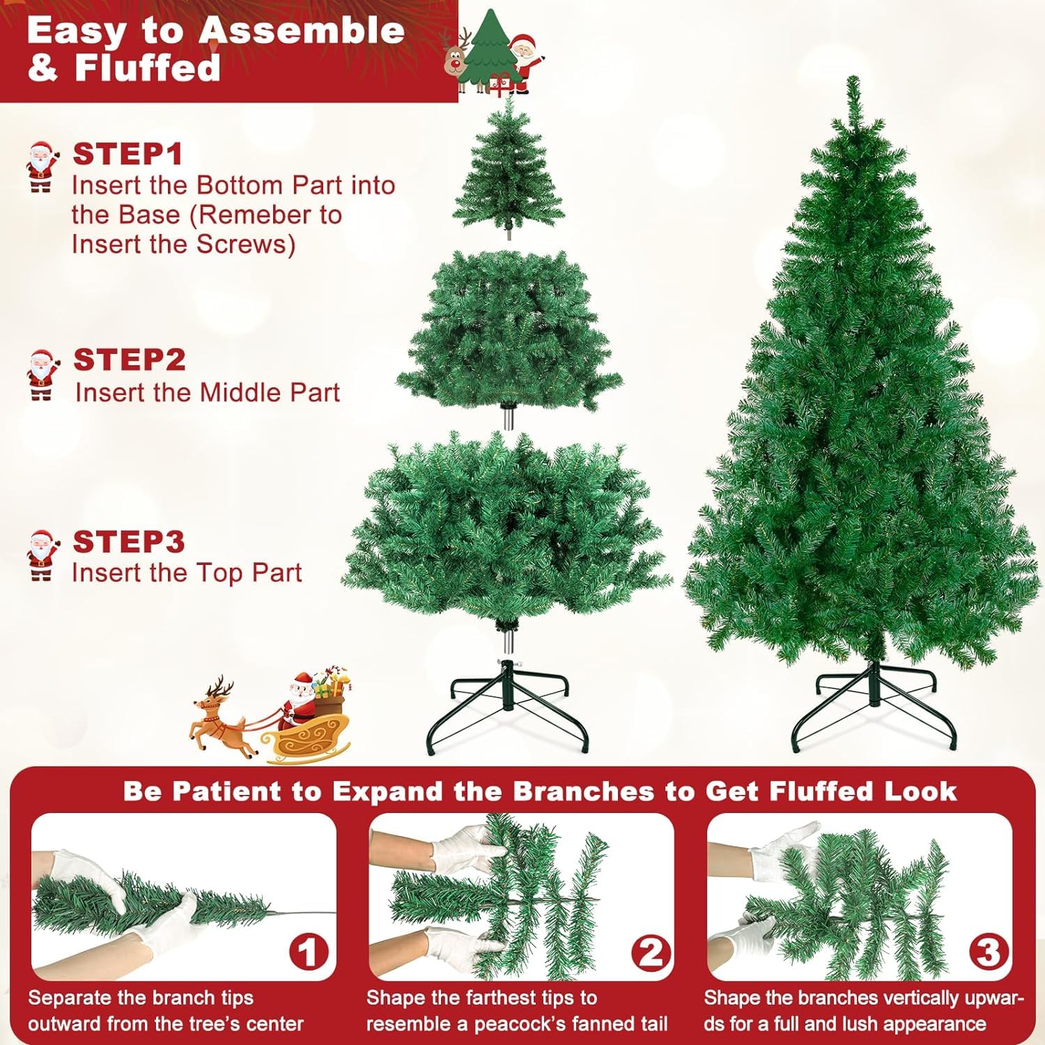 Arbol de Navidad Plegable Muy Frondoso Robusto Mayor Densidad y Ramas, Arbol Navidad Artificial Verde con Soporte Metal Facil Montaje para Decoracion Interior y Exterior (180cm-900Tits)