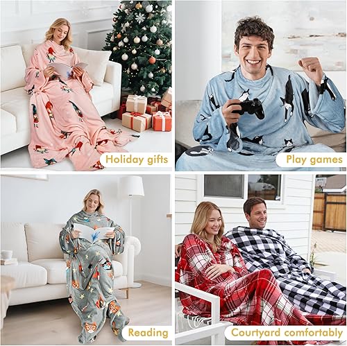 Miniatura 7 de Catalonia Manta de vellón para llevar puesta, con mangas y compartimientos para los pies, para mujeres y hombres, manta de microfelpa cómoda y