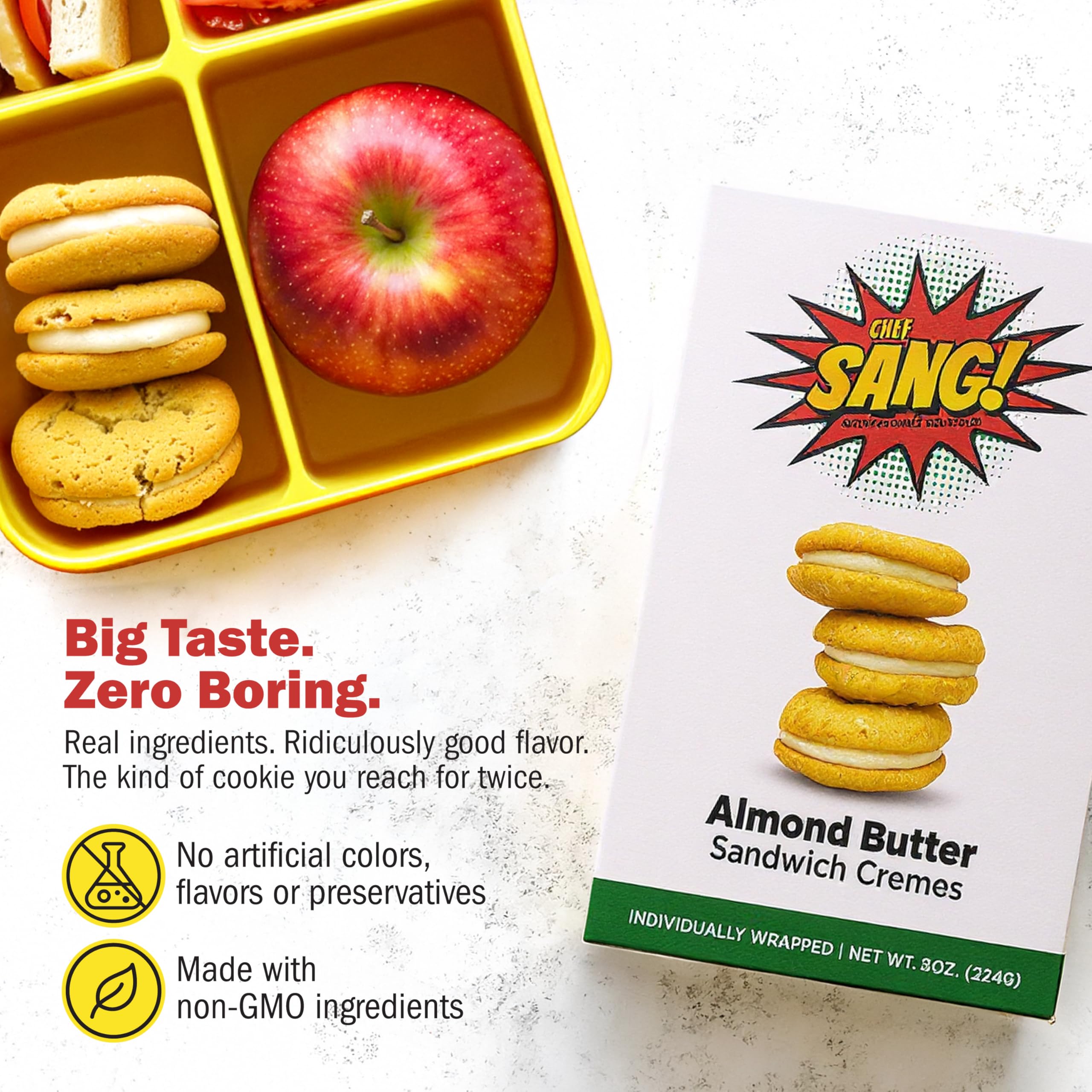 CHEF SANG Individually Wrapped Butter Cookies Real Almond Butter Cream Filling No Artificial Flavors or Preservatives Non-GMO On-The-Go — view 7