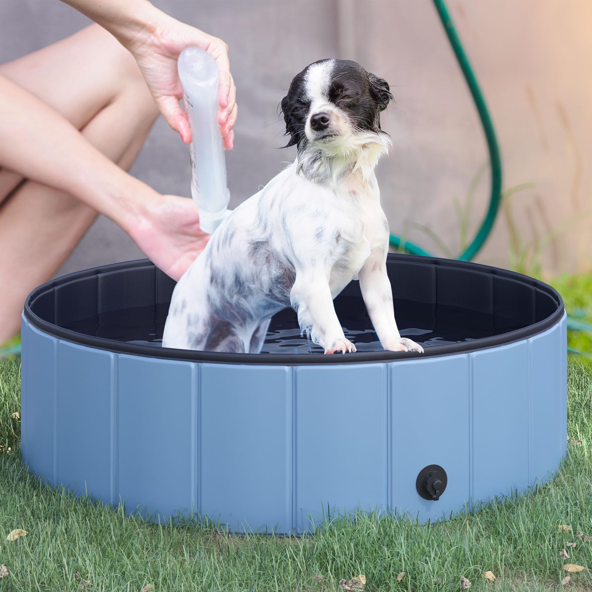 PawHut Piscine pour Chien Pliable, Piscine Baignoire Bassin Chien, 100x30cm en Plastique, Piscine pour Animaux Extérieur, Stable et Antidérapant, Bleu