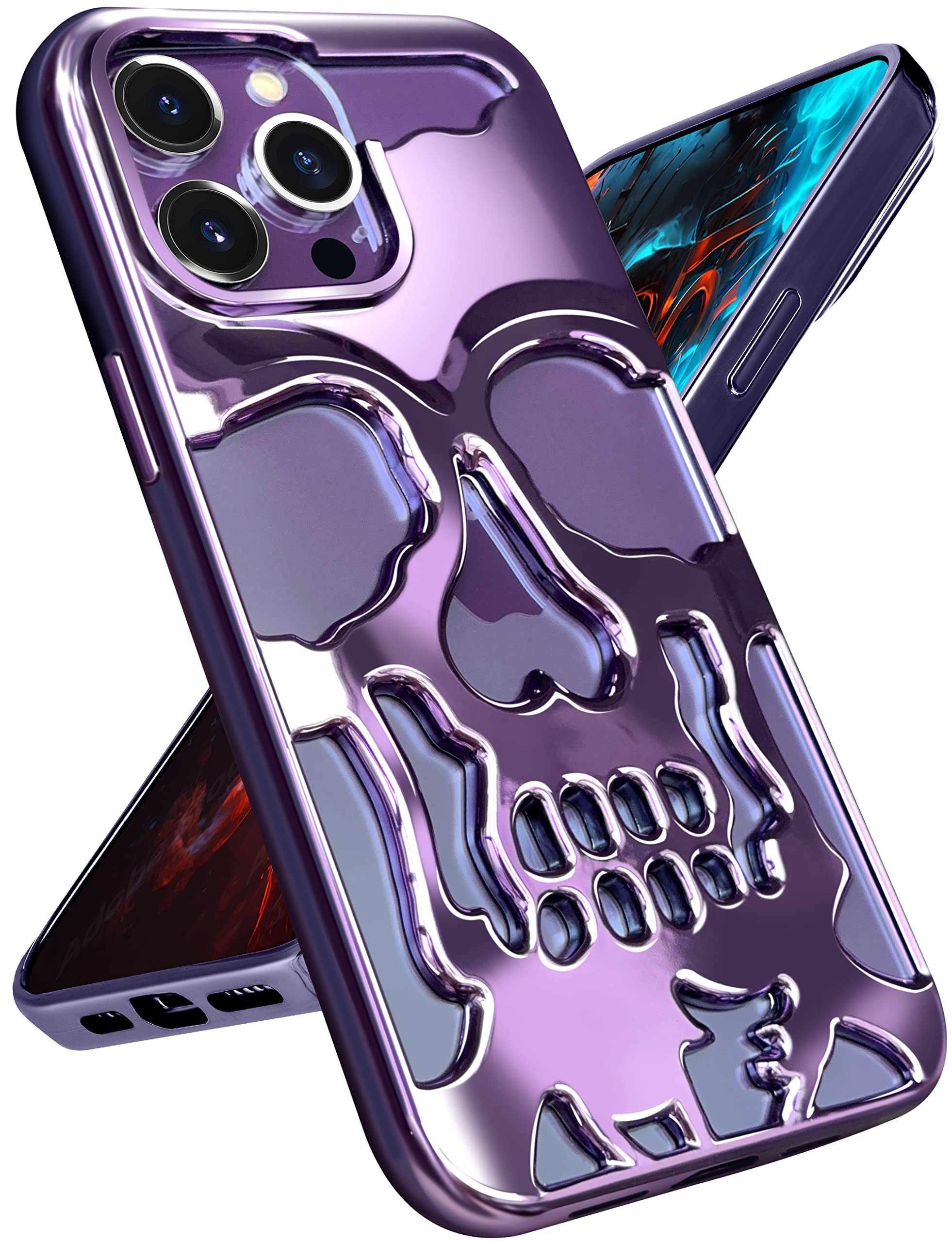 Lotadilo Schutzhülle für iPhone 13 Pro Max für Männer und Frauen, cooles Totenkopf-Skelett, lustig, Gothic, hohl, 13 Pro Max, Hüllen für Jungen und Mädchen, niedlich, ausgehöhlt, stoßfest, für 13
