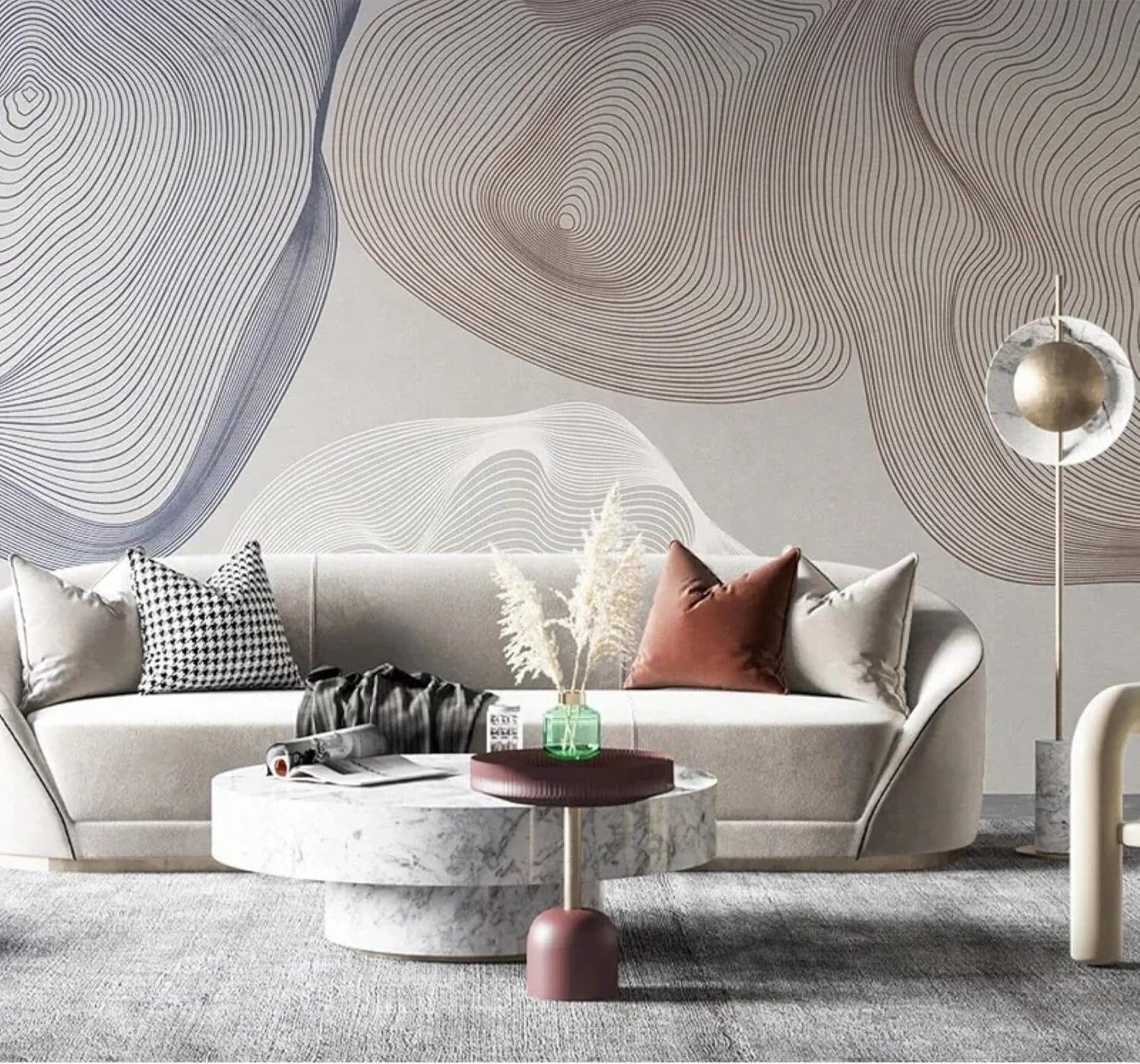 XLMING Abstract Creative Lines Circles Art 3D Wallpaper Silky Texture Home Study Office Grey Dining Room Sofa Bedroom Living Room TV Backdrop-250cm×170cm