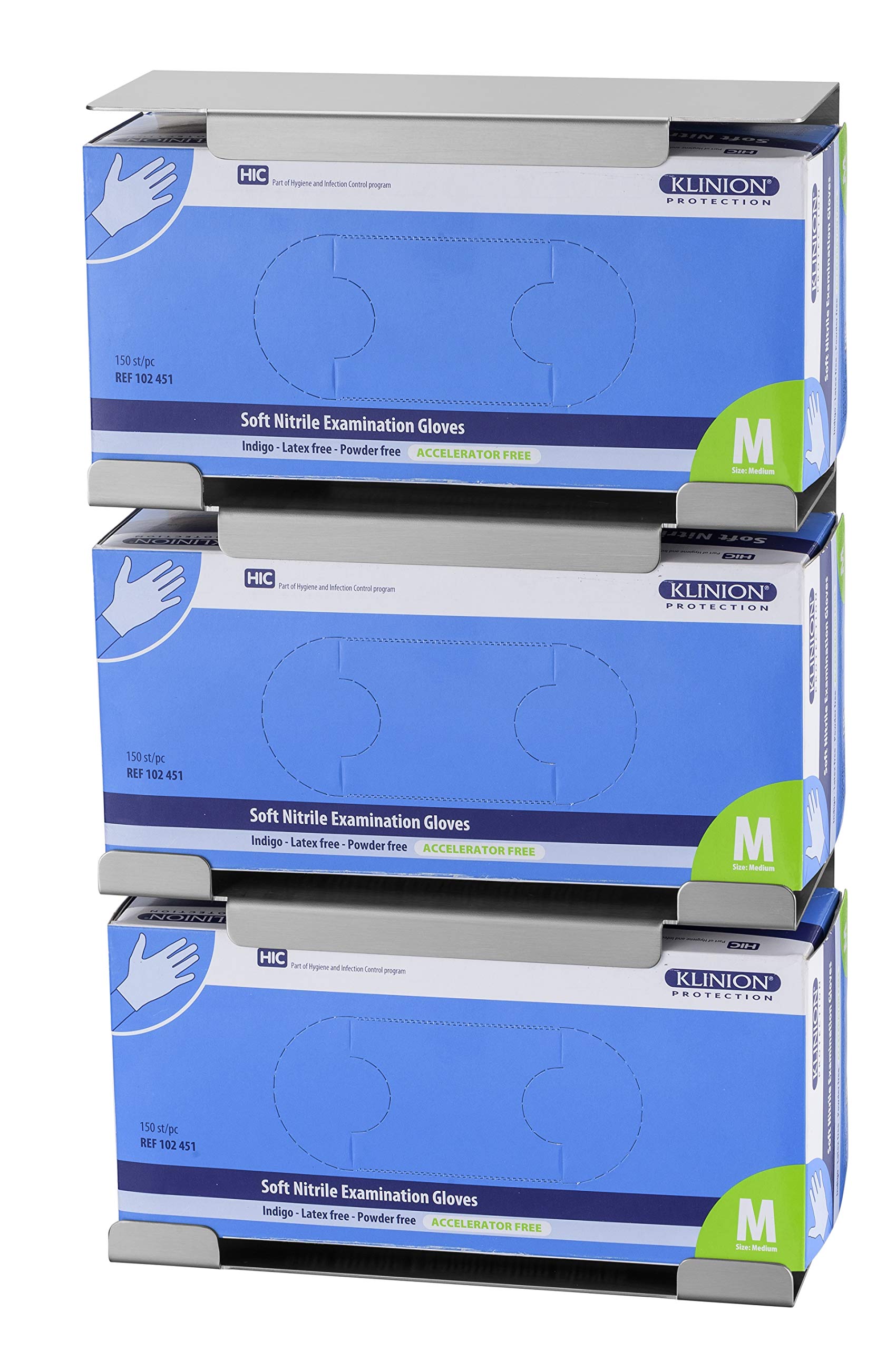 8501 Mediclinics MediQo-Line MQTGDE Dispenser TRIO per Guanti Monouso - Tripla Apertura - Montaggio a Parete - Acciaio