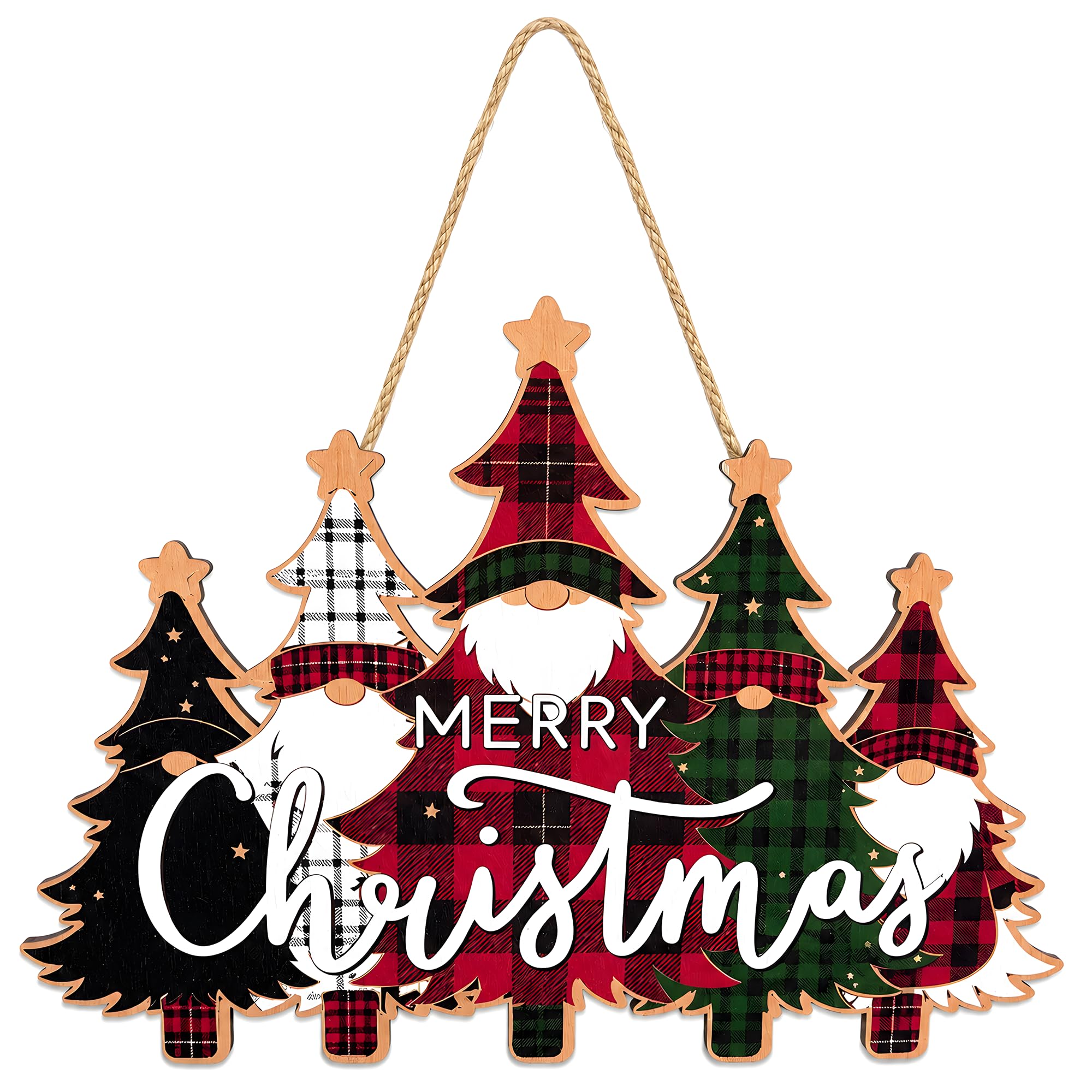 Christmas Decorations - Merry Christmas Wooden Wreath Sign for Front Door
