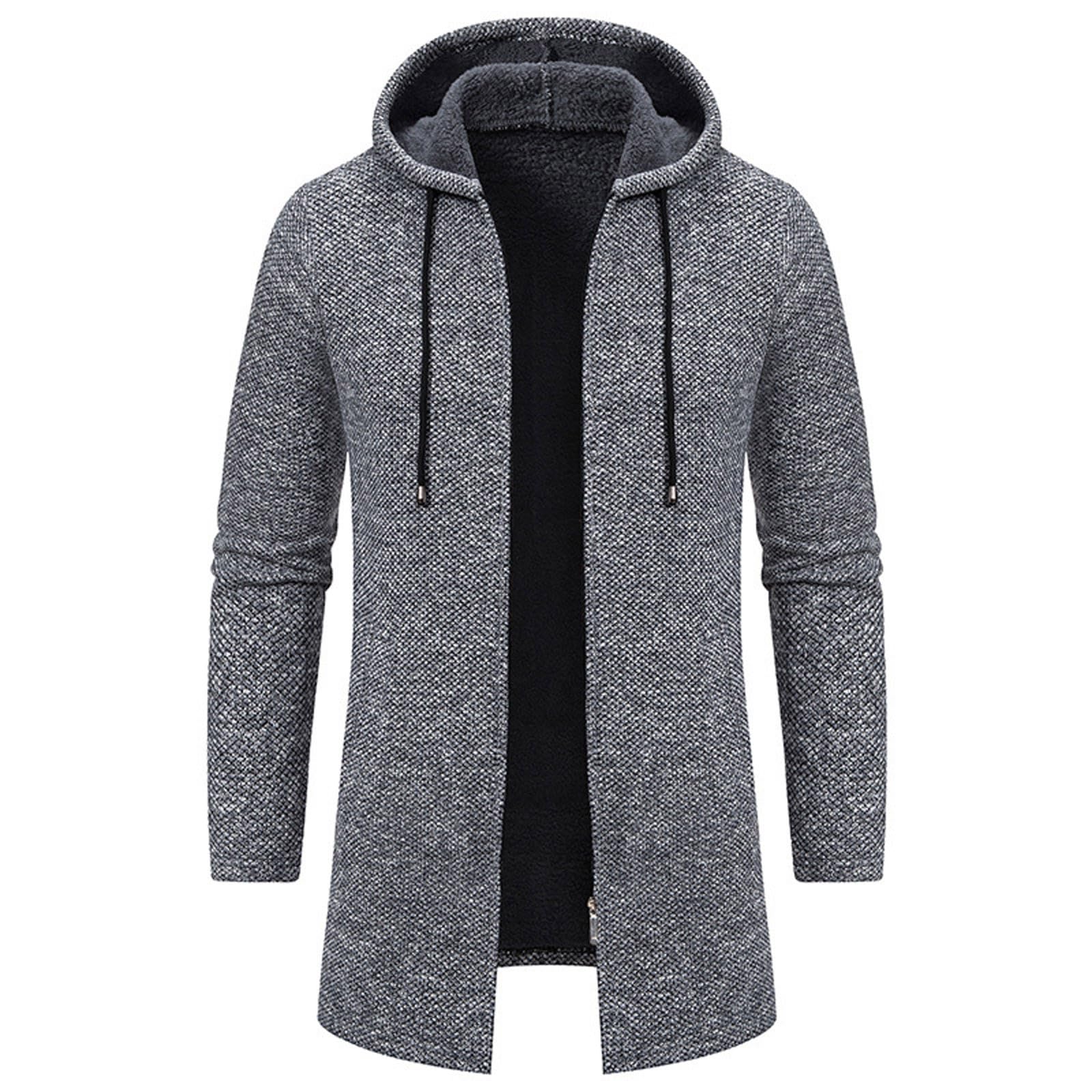 Mens Long Cardigan Hoodies Full Zip Sweaters Fashion Knitted Men Regular Fit Sweater Hooded Coat with Pockets