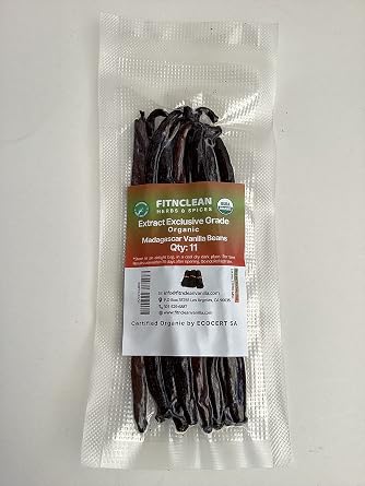1oz Organic Madagascar Vanilla Beans Extract Exclusive Grade B by FITNCLEAN VANILLA | 4"-6" By Weight - 1 Ounce 1/16 Lb Bulk Dry Whole NON-GMO Bourbon Pods. Certified USDA Organic.