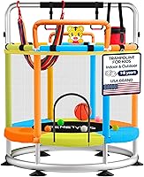 SenStyles Kids Trampoline with 360° Safety Enclosure, Anti-Rollover Base, Double Handles - 440 lbs Capacity, ASTM Tested for Ages 1-8