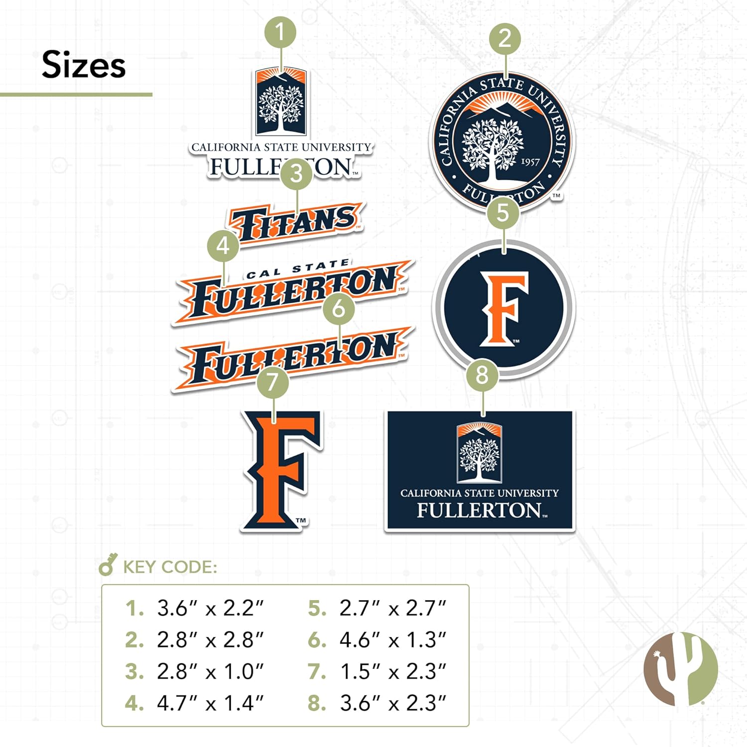 Desert Cactus Cal State Fullerton University California License Plate Frame and Stickers Bundle Gift Set Titans F Decals