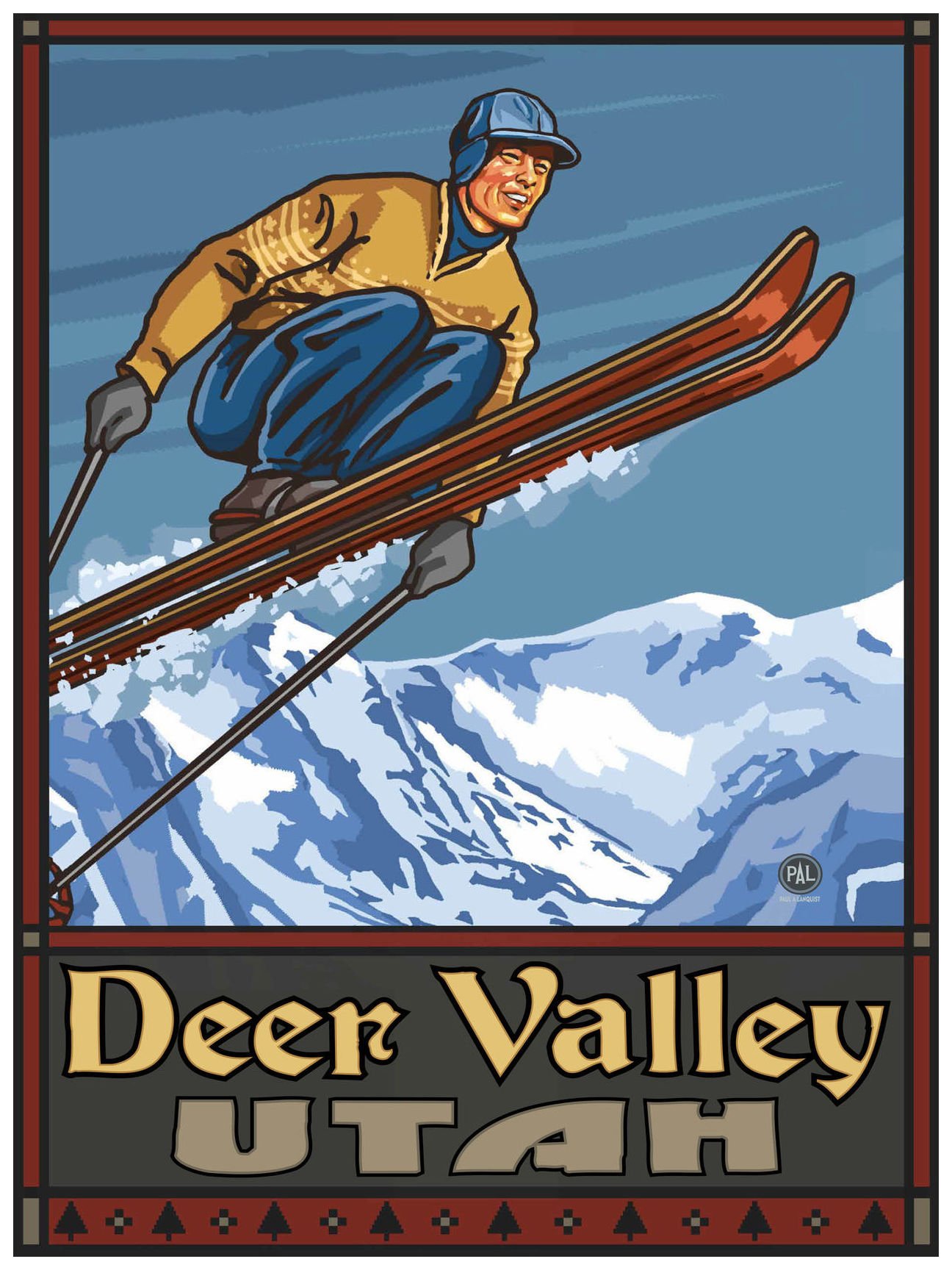 Deer Valley Utah Ski Jumper Giclee Art Print Poster from Travel Artwork by Artist Paul A. Lanquist 18" x 24"