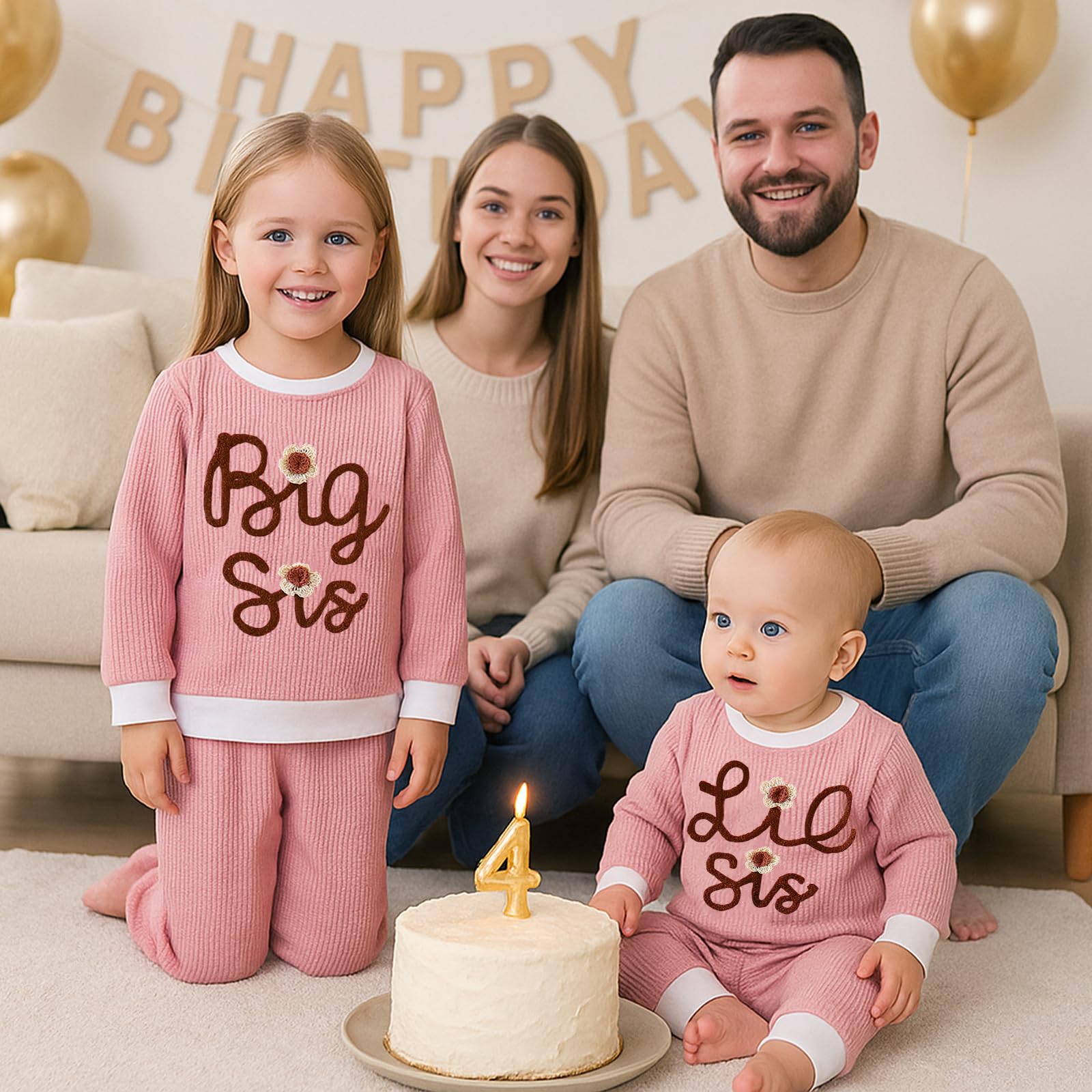 Winmany Große Schwester, kleine Schwester, passende Outfits, Kleinkind, Mädchen, Rosa, langärmelig, Sweatshirt, Oberteil, Hose, Set, Herbst und Winter