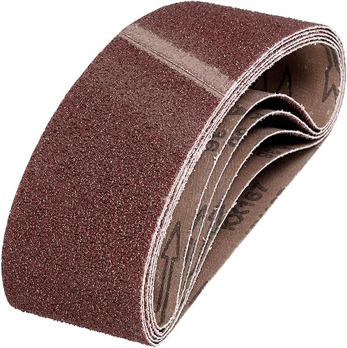 Miniatura 32 de HARFINGTON 3 correas de lijado de 18 pulgadas, 12 unidades de 60 granos de óxido de aluminio abrasivo de lijadora para carpintería, pulido de metal,