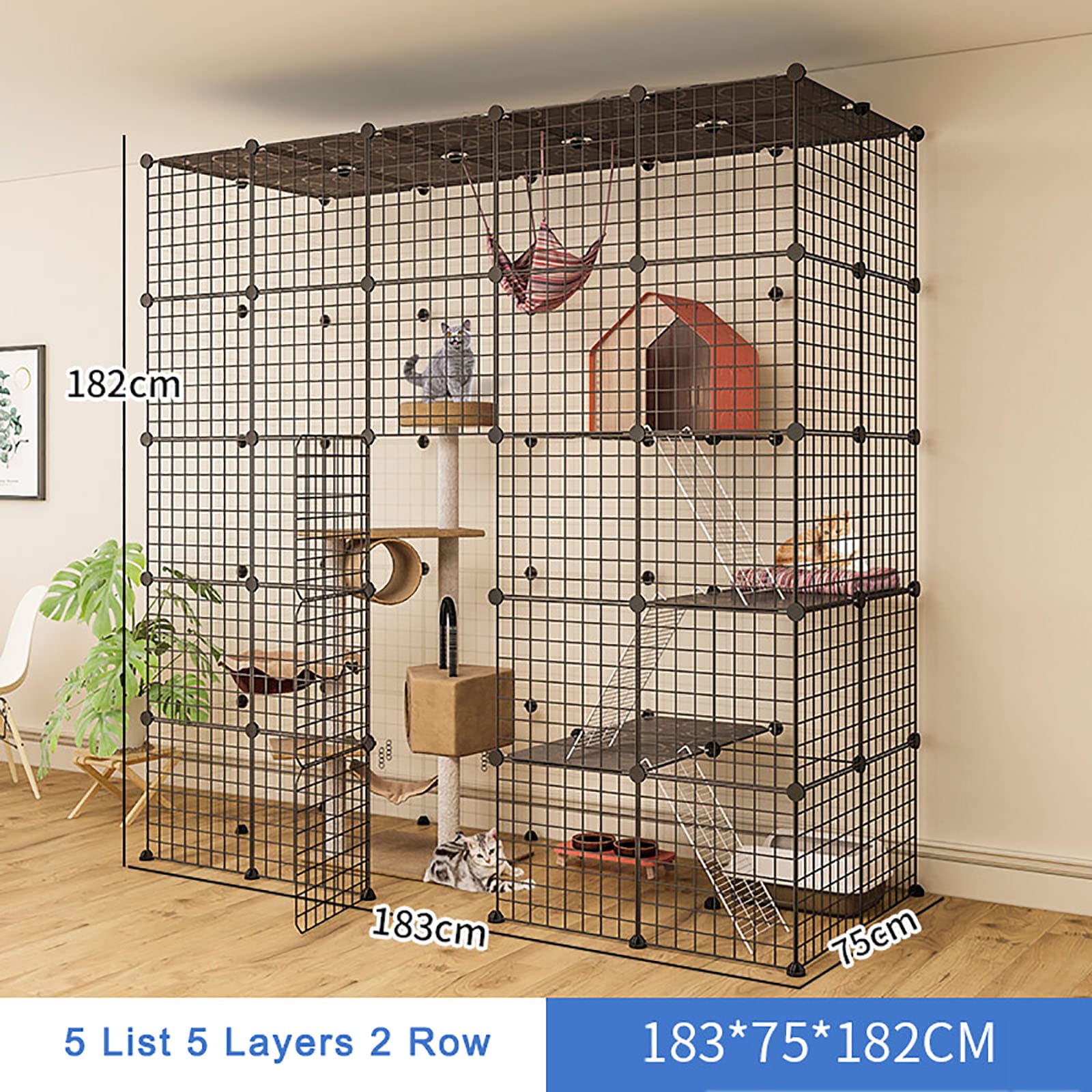 Parc pour Chat Cage à Furet Intérieur Bricolage Caisse Amovible pour 1 à 4 Chats